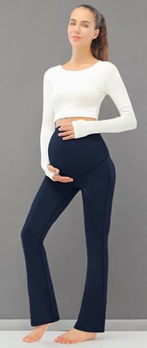 JOYSPELS Smooth Feeling Maternity Bootcut Pants with Pockets Over The Belly Pregnancy Yoga Pants for Work Casual