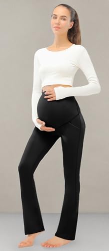 JOYSPELS Smooth Feeling Maternity Bootcut Pants with Pockets Over The Belly Pregnancy Yoga Pants for Work Casual