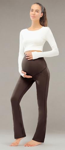 JOYSPELS Smooth Feeling Maternity Bootcut Pants with Pockets Over The Belly Pregnancy Yoga Pants for Work Casual