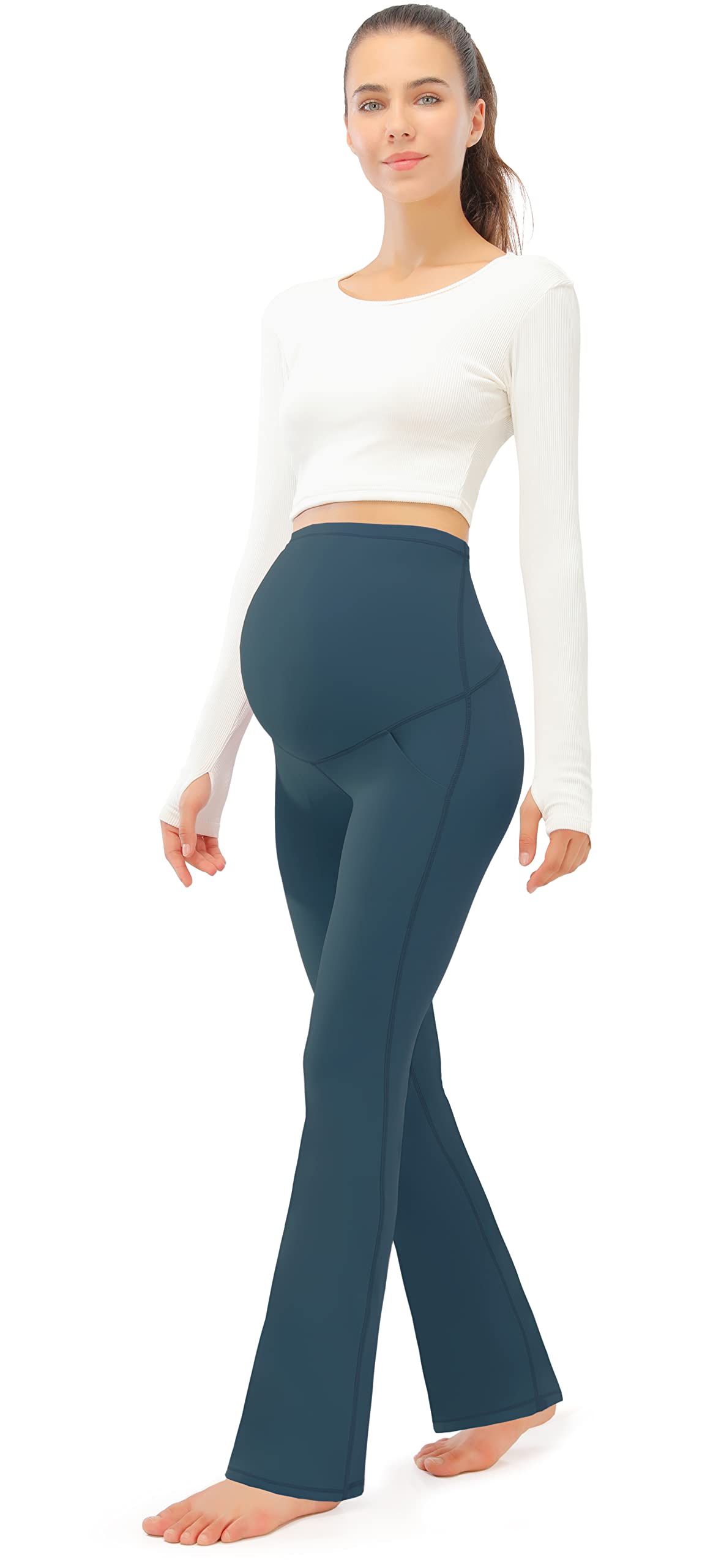 JOYSPELS Smooth Feeling Maternity Bootcut Pants with Pockets Over The Belly Pregnancy Yoga Pants for Work Casual