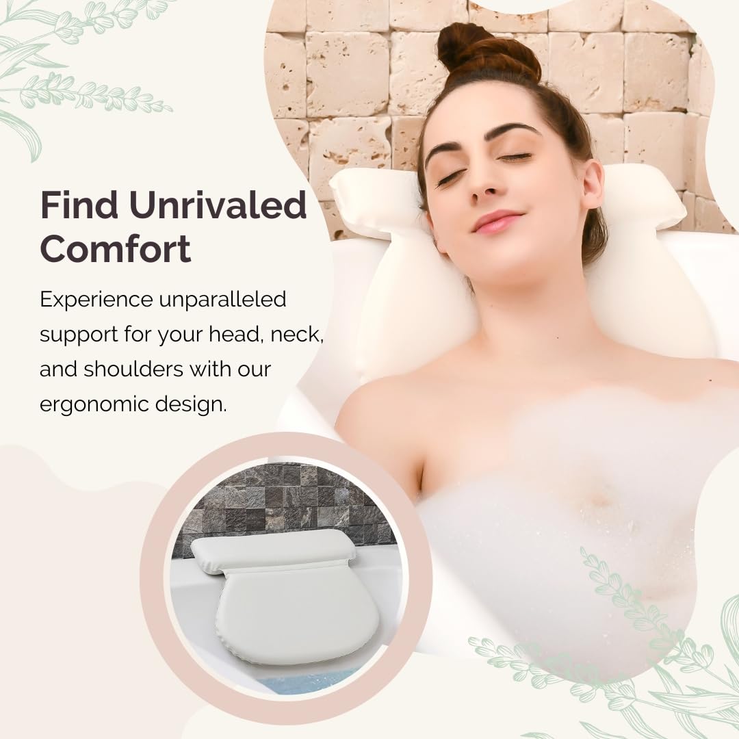 Bathtub Pillow for Neck and Shoulder - Spa Bath Pillows for Tub Neck and Back Support - Perfect Bath Accessories for Women - Relaxing Luxe Bath - Ideal Bath Gift Set for Women - Home Spa Products