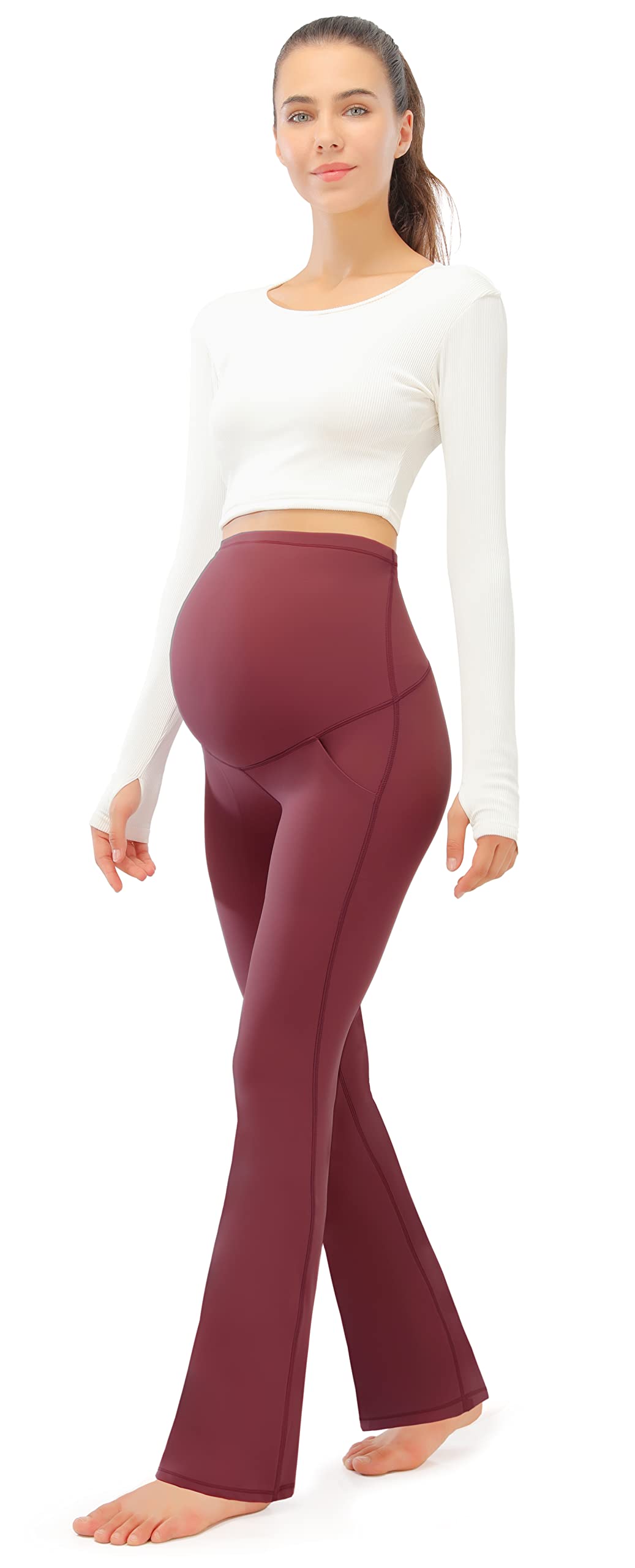 JOYSPELS Smooth Feeling Maternity Bootcut Pants with Pockets Over The Belly Pregnancy Yoga Pants for Work Casual