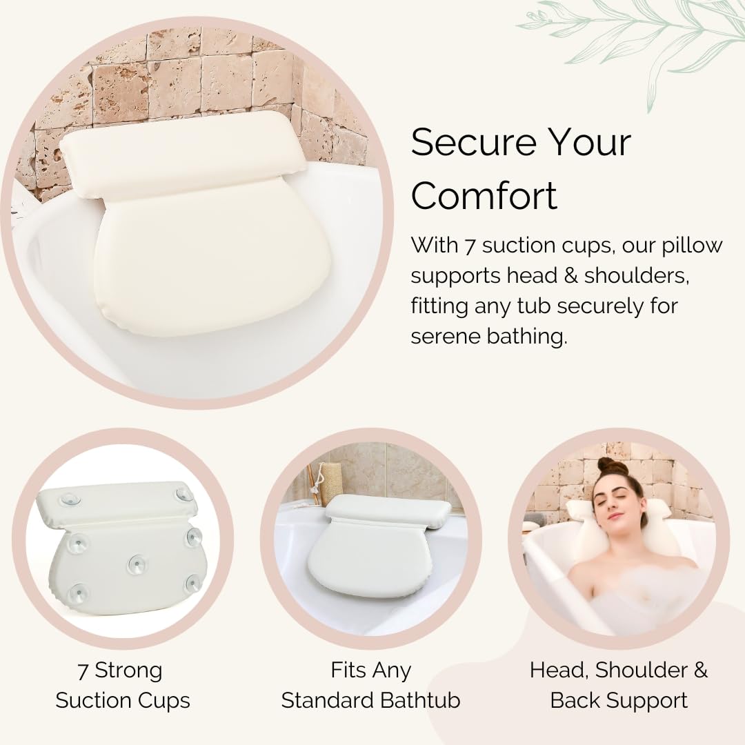 Bathtub Pillow for Neck and Shoulder - Spa Bath Pillows for Tub Neck and Back Support - Perfect Bath Accessories for Women - Relaxing Luxe Bath - Ideal Bath Gift Set for Women - Home Spa Products