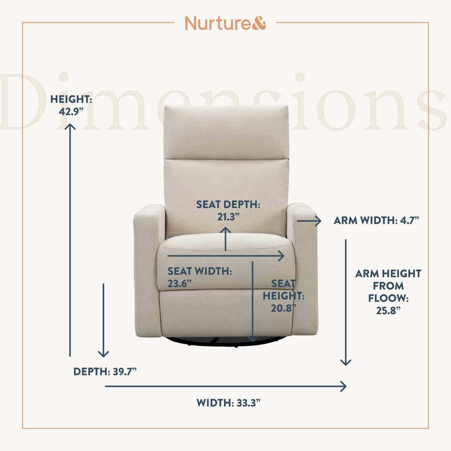 Nurture& The Glider Plus - Premium Nursery Power Recliner | Swivel Chair with Adjustable Head Support and Adjustable Lumbar Support | Built-in USB - The Ultimate Comfort for Nursing, Relaxing (Ivory)