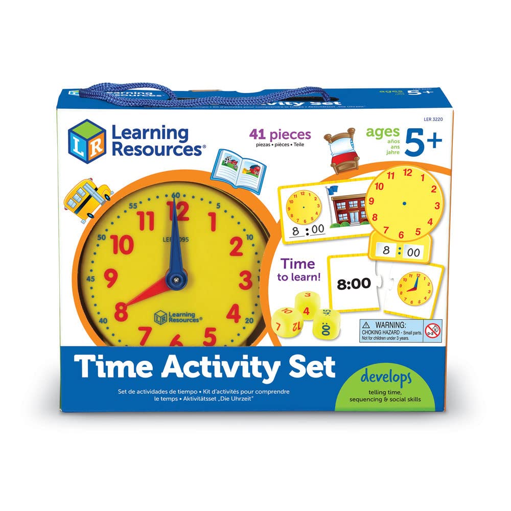 Learning Resources Time Activity Set - 41 Pieces, Ages 5+,Clock for Teaching Time, Telling Time, Homeschool Supplies, Montessori Clock