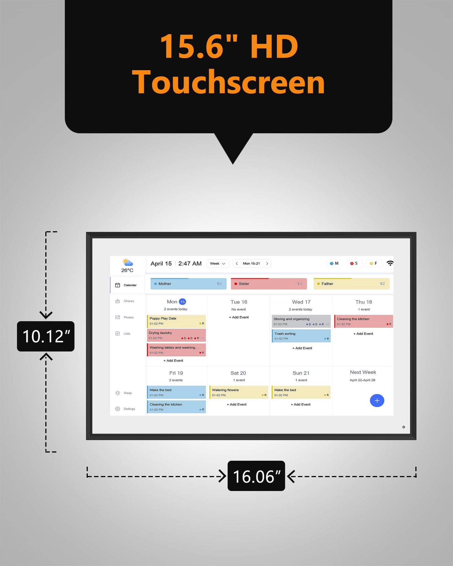 Digital Calendar, Kaclendar 15.6 Inch Electronic Calendar&Chore Chart, Smart Weekly and Monthly Planner+to Do List Notepad, 1920 * 1080P IPS Touchscreen Wall and Desk Calendar for Family Schedules