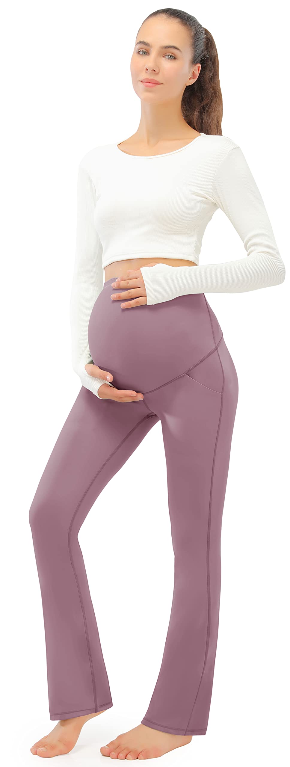 JOYSPELS Smooth Feeling Maternity Bootcut Pants with Pockets Over The Belly Pregnancy Yoga Pants for Work Casual