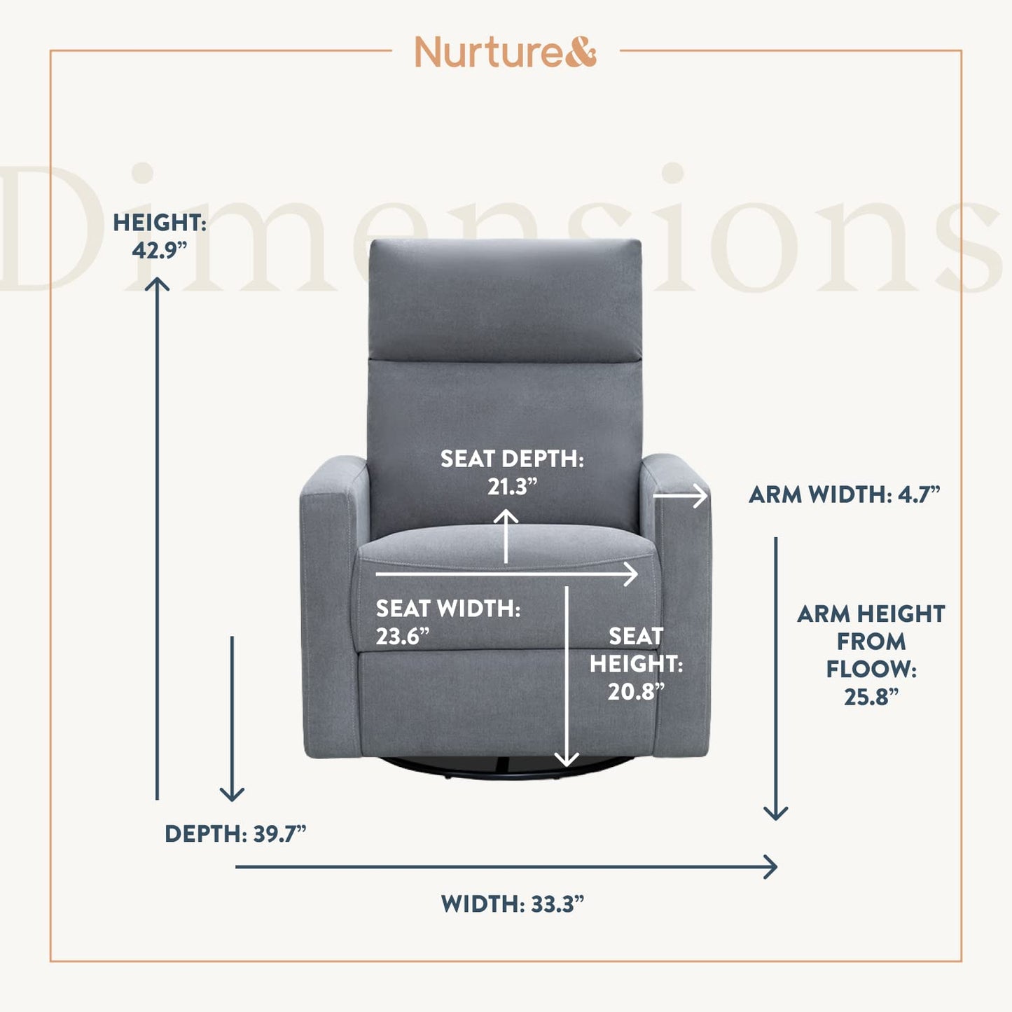 Nurture& The Glider Plus - Premium Nursery Power Recliner | Swivel Chair with Adjustable Head Support and Adjustable Lumbar Support | Built-in USB - The Ultimate Comfort for Nursing, Relaxing (Ivory)