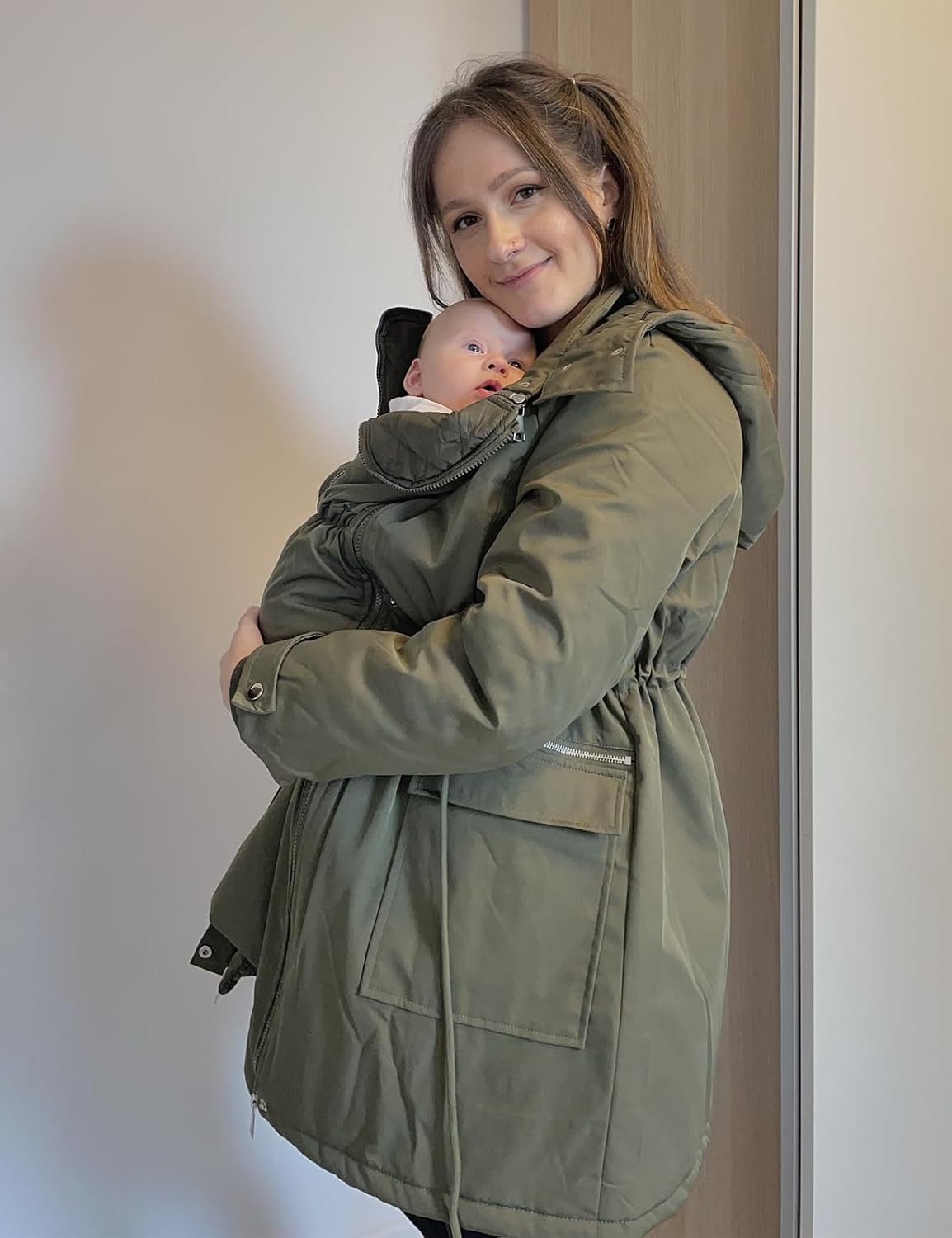 Maacie Maternity 3 in 1 Winter Coat Thicken Quilted Lined Warm Hooded Outwear Long Puffer Down Jacket Parka with Pockets