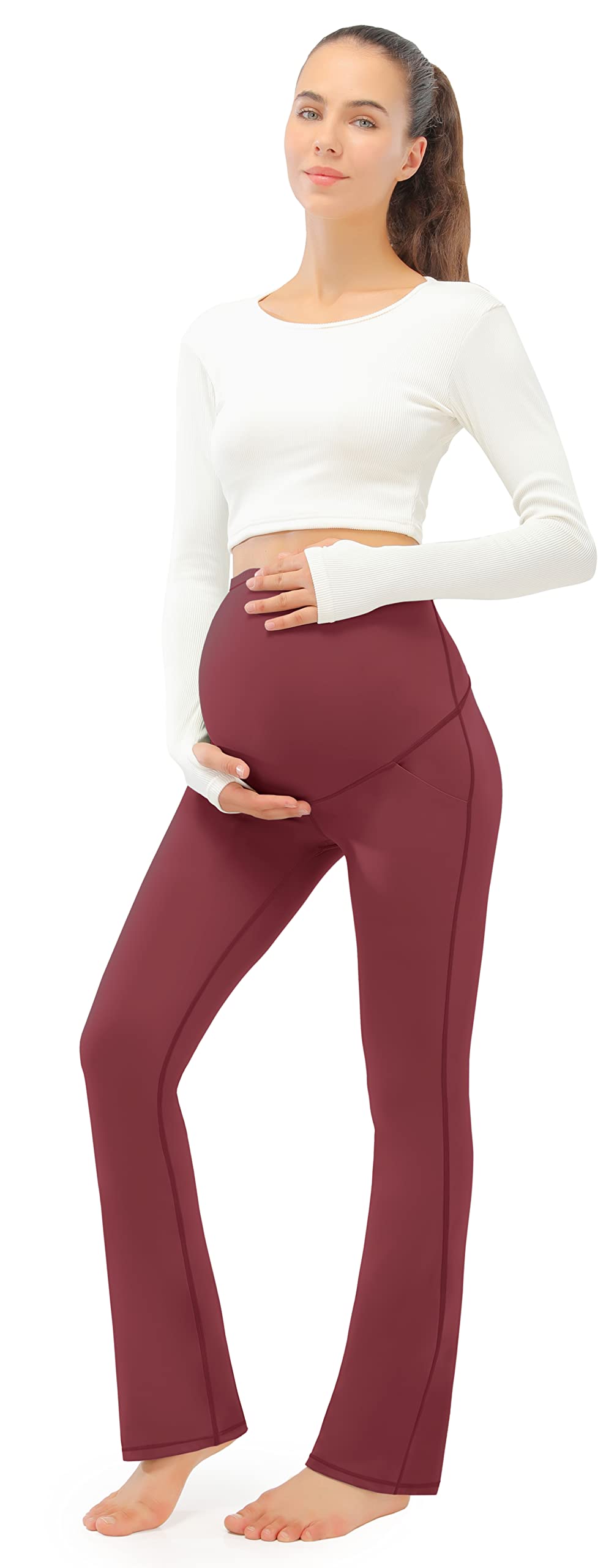 JOYSPELS Smooth Feeling Maternity Bootcut Pants with Pockets Over The Belly Pregnancy Yoga Pants for Work Casual