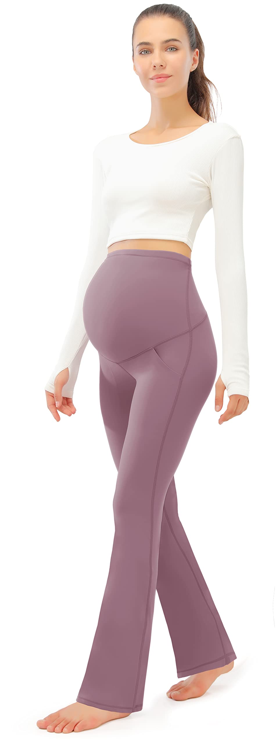 JOYSPELS Smooth Feeling Maternity Bootcut Pants with Pockets Over The Belly Pregnancy Yoga Pants for Work Casual