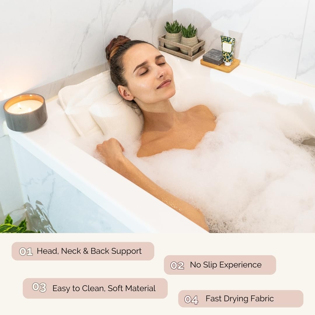 Bathtub Pillow for Neck and Shoulder - Spa Bath Pillows for Tub Neck and Back Support - Perfect Bath Accessories for Women - Relaxing Luxe Bath - Ideal Bath Gift Set for Women - Home Spa Products