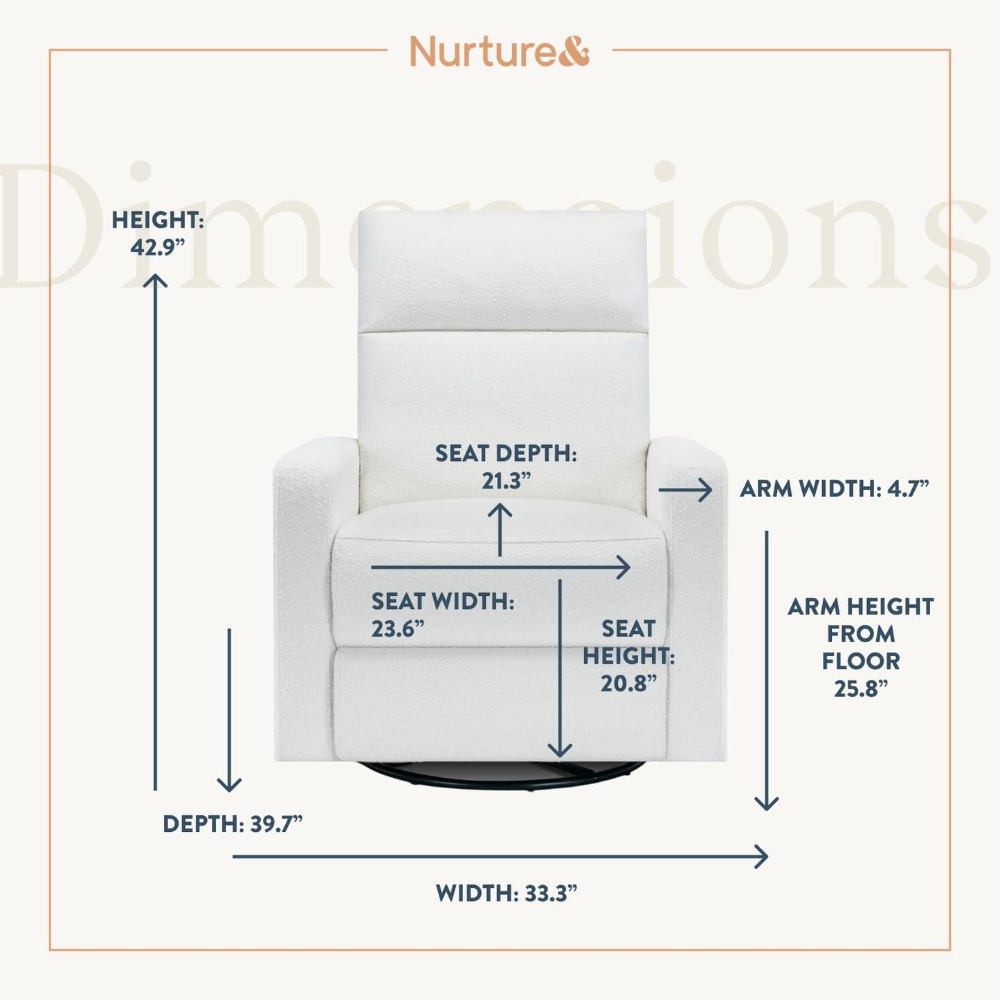 Nurture& The Glider Plus - Premium Nursery Power Recliner | Swivel Chair with Adjustable Head Support and Adjustable Lumbar Support | Built-in USB - The Ultimate Comfort for Nursing, Relaxing (Ivory)