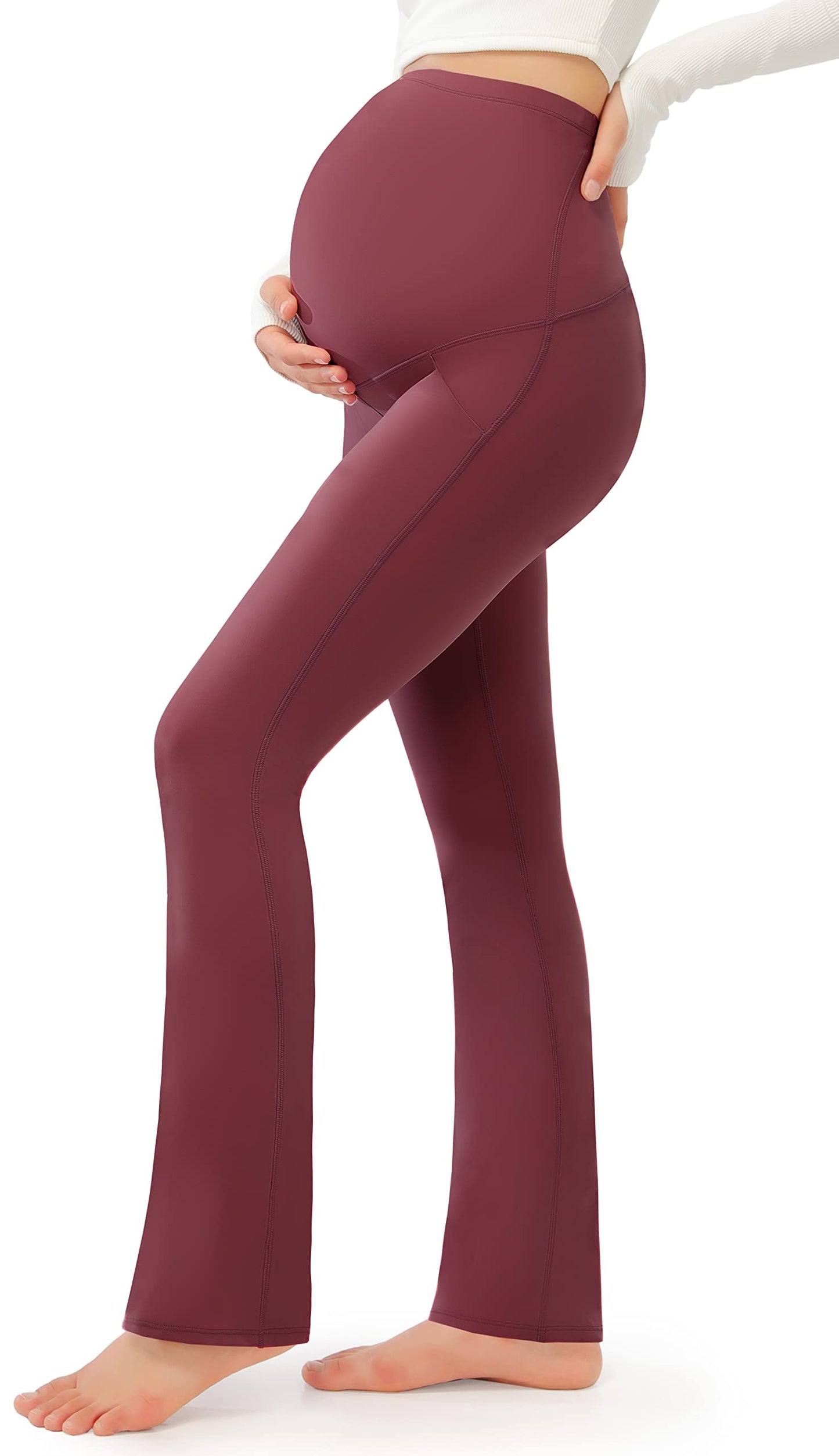 JOYSPELS Smooth Feeling Maternity Bootcut Pants with Pockets Over The Belly Pregnancy Yoga Pants for Work Casual