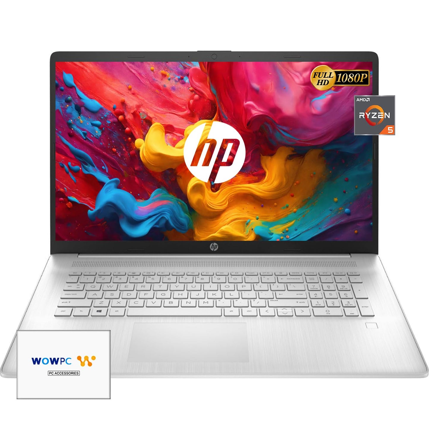 HP 2024 New 17 inch Laptop, AMD Ryzen 5 5500U 6-Cores Processor(Beat i7-1250U), 17" FHD (1080p) IPS Display, 32GB RAM, 1TB SSD, Fingerprint Reader, Windows 11 Pro, w/WOWPC Recovery USB