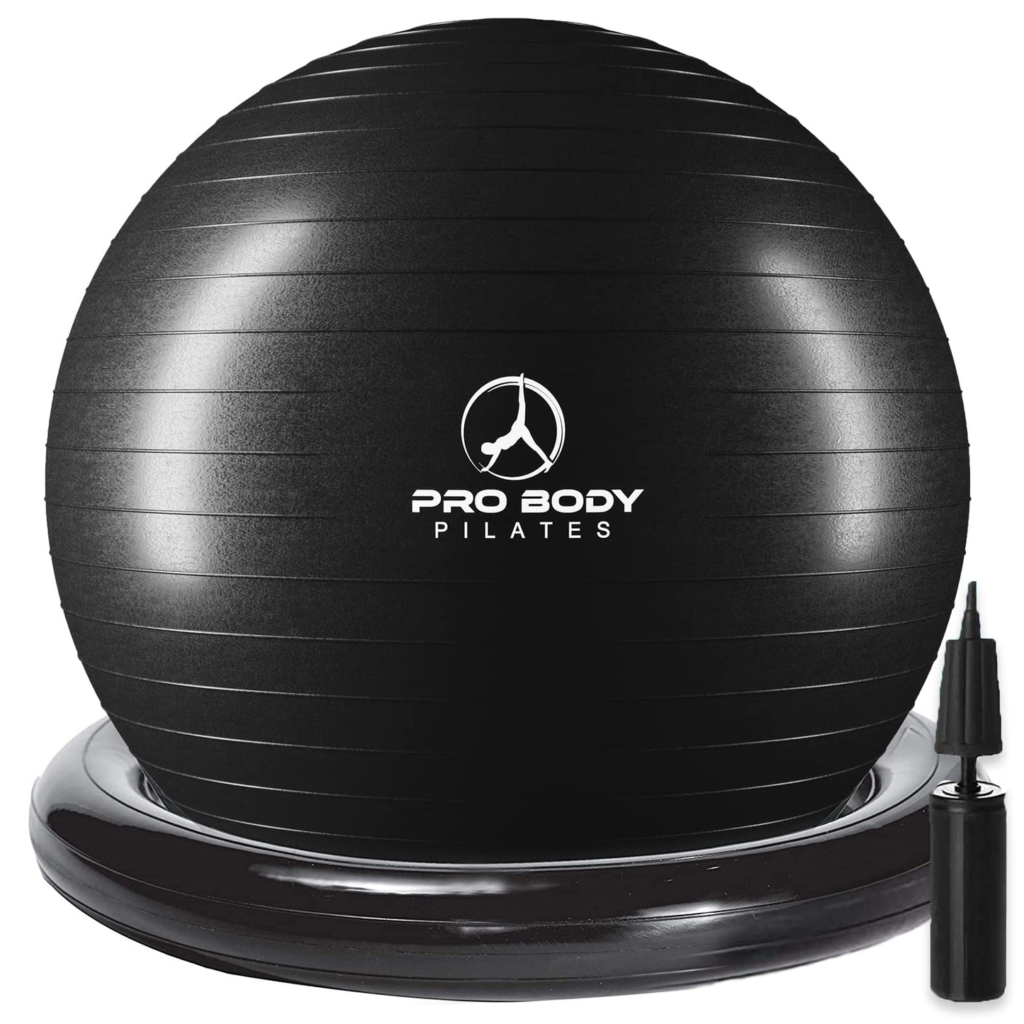 ProBody Pilates Ball Yoga Ball Chair, Exercise Ball Chair with Base or Stand for Home Office Desk Sitting or Workout, 65cm Antiburst Balance & Stability Ball Seat, Large Gym Ball for Back, Abs