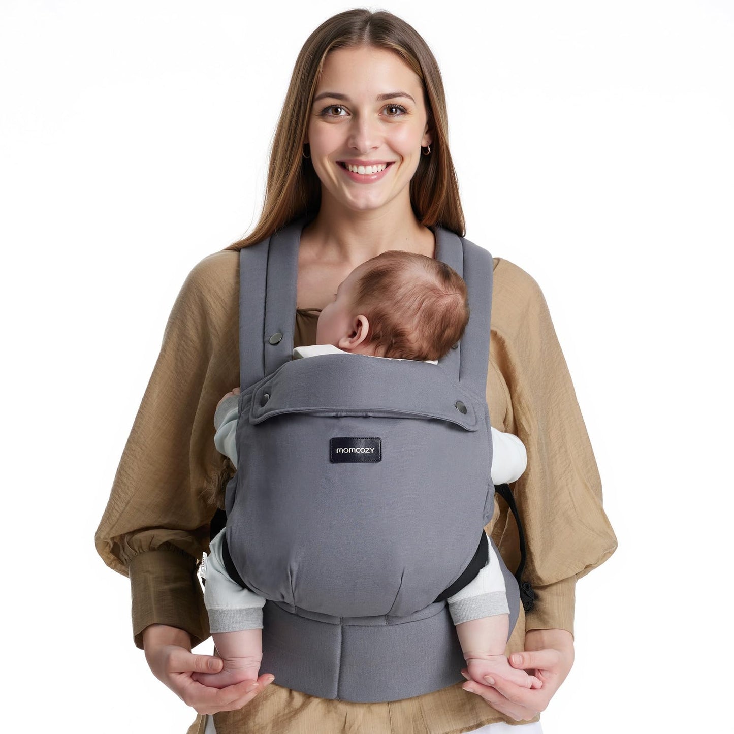 Momcozy Baby Carrier - Ergonomic, Cozy and Lightweight Carrier for 7-44lbs, Effortless to Put On, Ideal for Hands-Free Parenting, Enhanced Lumbar Support, Purehug for Infant to Toddler, Khaki