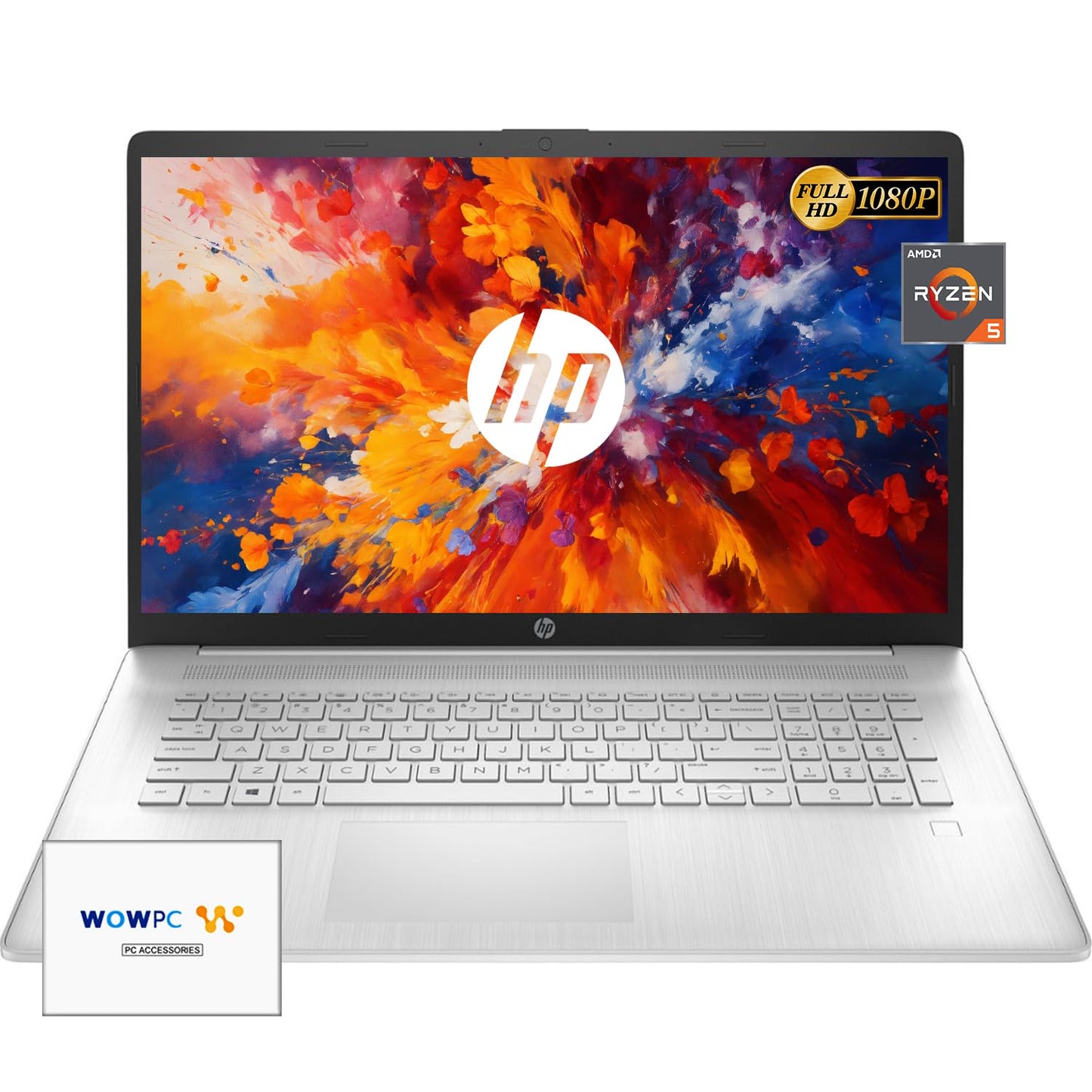 HP 2024 New 17 inch Laptop, AMD Ryzen 5 5500U 6-Cores Processor(Beat i7-1250U), 17" FHD (1080p) IPS Display, 32GB RAM, 1TB SSD, Fingerprint Reader, Windows 11 Pro, w/WOWPC Recovery USB