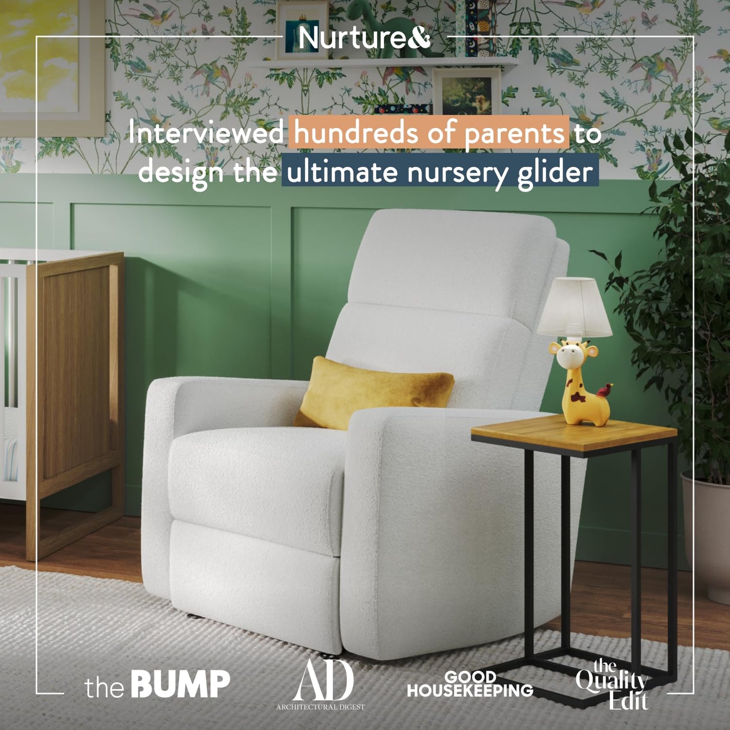 Nurture& The Glider Plus - Premium Nursery Power Recliner | Swivel Chair with Adjustable Head Support and Adjustable Lumbar Support | Built-in USB - The Ultimate Comfort for Nursing, Relaxing (Ivory)