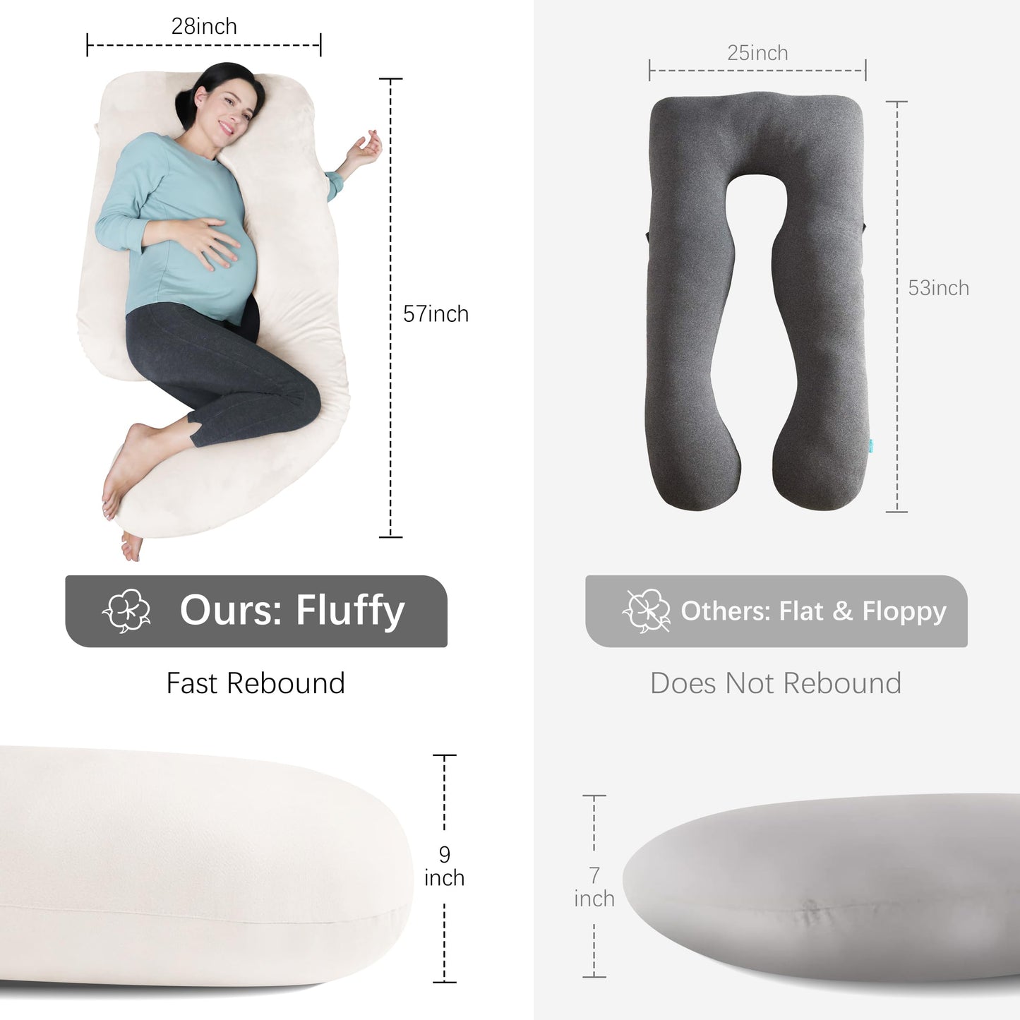 MOON PARK Pregnancy Pillows for Sleeping - U Shaped Full Body Maternity Pillow with Removable Cover - Support for Back, Legs, Belly, HIPS - 57 Inch Pregnancy Pillow for Women - Grey