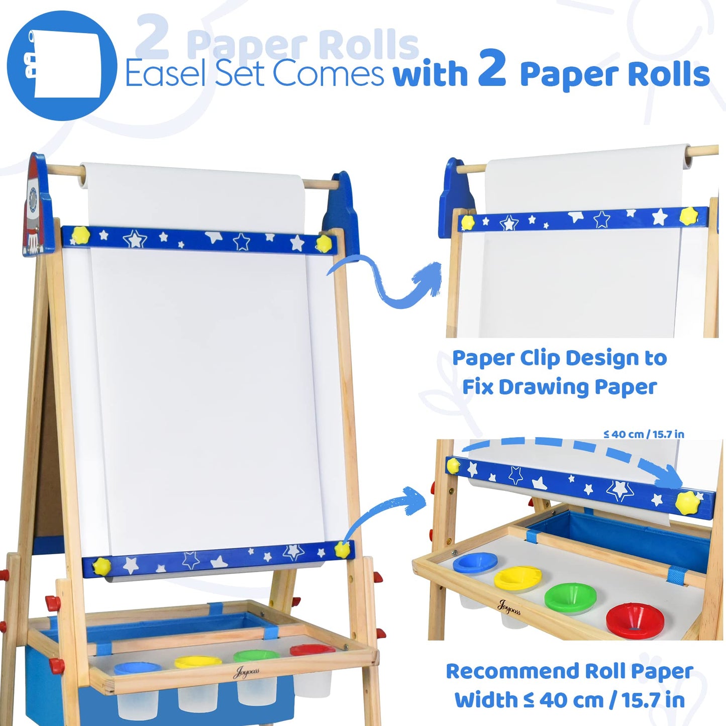 Joyooss Art Easel for Kids, Adjustable Standing Kids Easel with Magnetic Whteboard & Chalkboard, Magnetic Board for Kids Art Easel Kids with 2 Paper Rolls, Finger Paints, Letters & Numbers Magnets