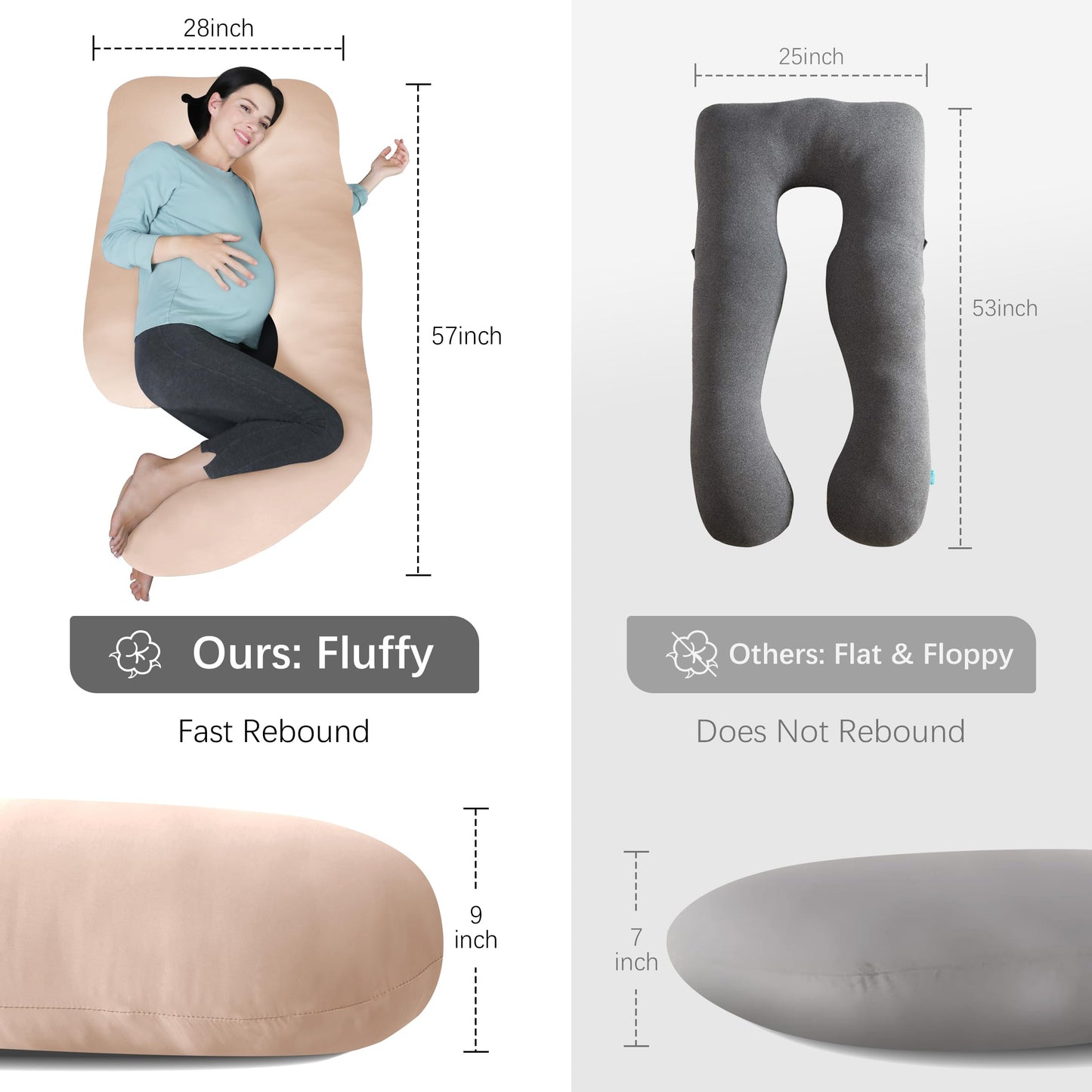 MOON PARK Pregnancy Pillows for Sleeping - U Shaped Full Body Maternity Pillow with Removable Cover - Support for Back, Legs, Belly, HIPS - 57 Inch Pregnancy Pillow for Women - Grey