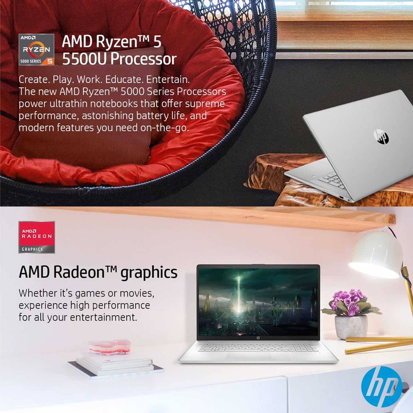 HP 2024 New 17 inch Laptop, AMD Ryzen 5 5500U 6-Cores Processor(Beat i7-1250U), 17" FHD (1080p) IPS Display, 32GB RAM, 1TB SSD, Fingerprint Reader, Windows 11 Pro, w/WOWPC Recovery USB