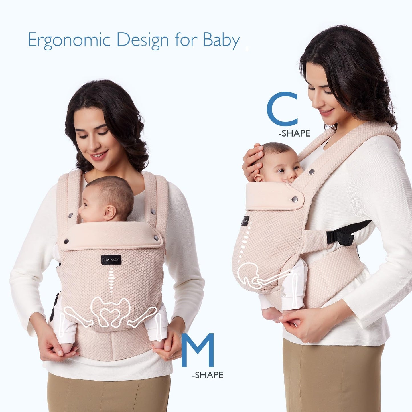 Momcozy Baby Carrier - Ergonomic, Cozy and Lightweight Carrier for 7-44lbs, Effortless to Put On, Ideal for Hands-Free Parenting, Enhanced Lumbar Support, Purehug for Infant to Toddler, Khaki