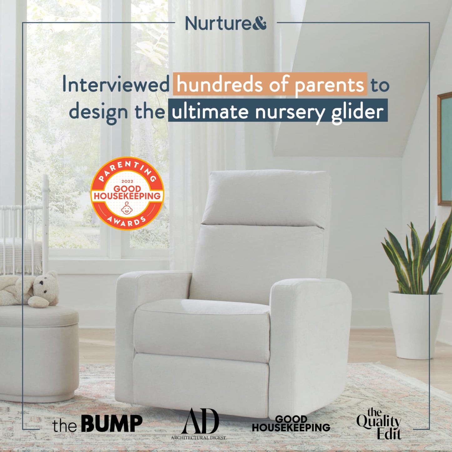 Nurture& The Glider Plus - Premium Nursery Power Recliner | Swivel Chair with Adjustable Head Support and Adjustable Lumbar Support | Built-in USB - The Ultimate Comfort for Nursing, Relaxing (Ivory)