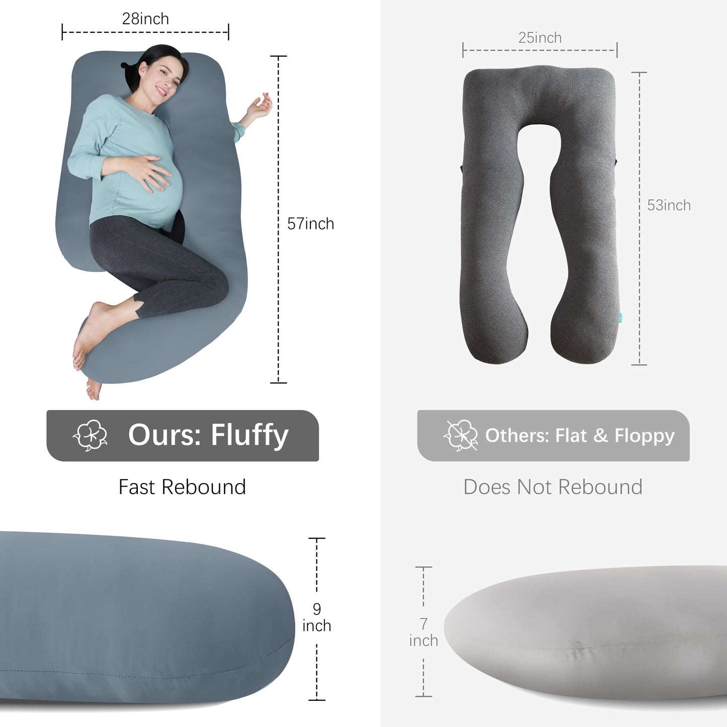 MOON PARK Pregnancy Pillows for Sleeping - U Shaped Full Body Maternity Pillow with Removable Cover - Support for Back, Legs, Belly, HIPS - 57 Inch Pregnancy Pillow for Women - Grey