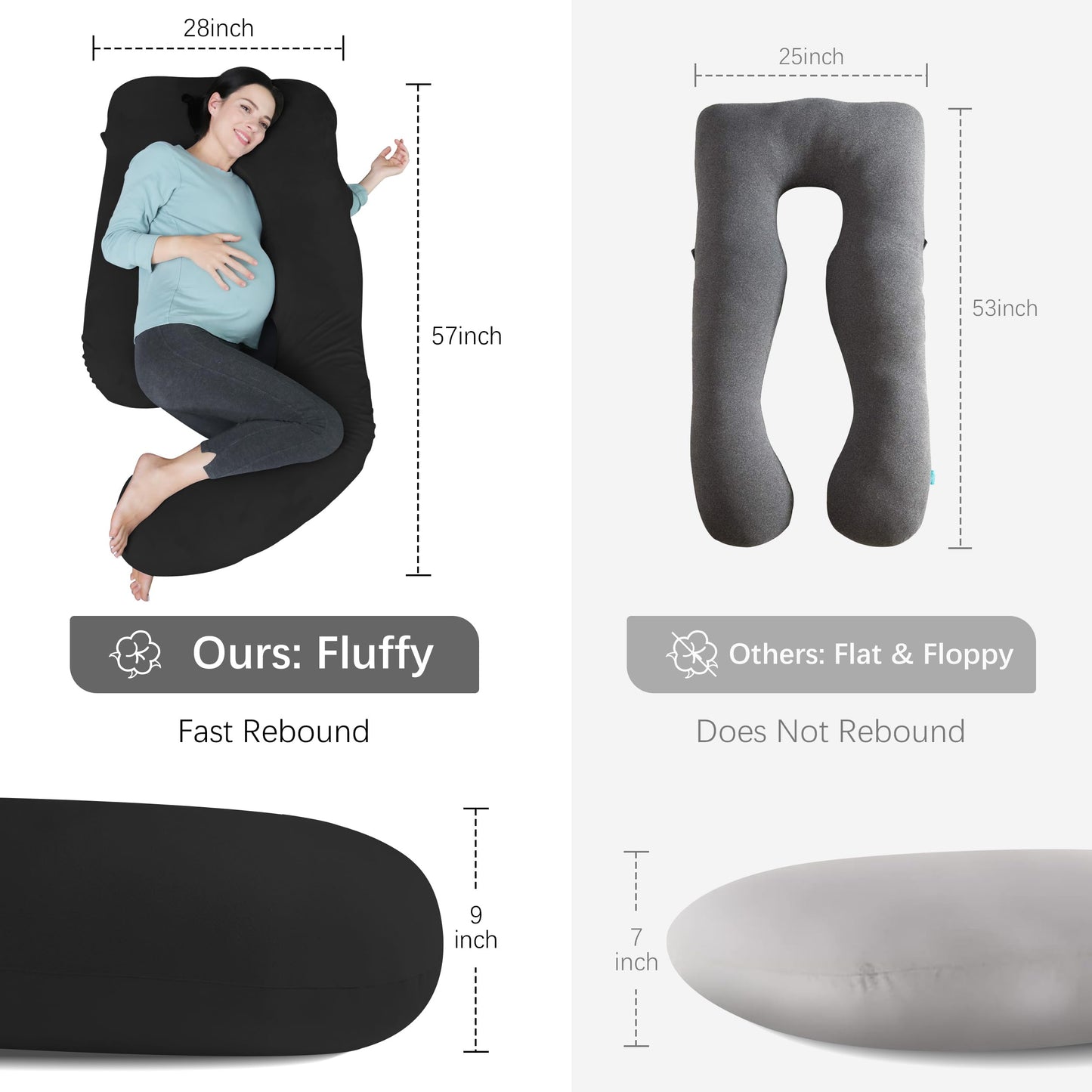 MOON PARK Pregnancy Pillows for Sleeping - U Shaped Full Body Maternity Pillow with Removable Cover - Support for Back, Legs, Belly, HIPS - 57 Inch Pregnancy Pillow for Women - Grey