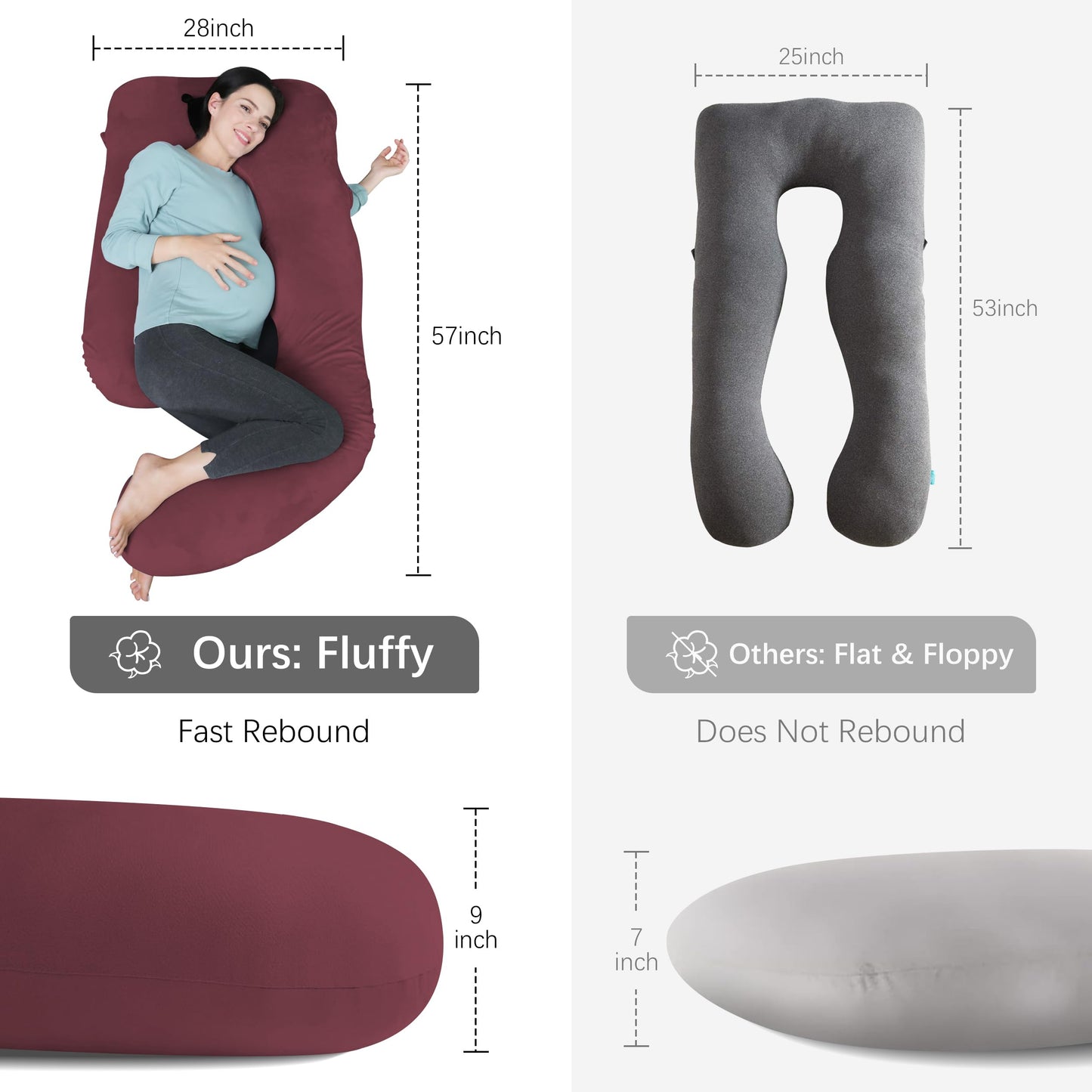 MOON PARK Pregnancy Pillows for Sleeping - U Shaped Full Body Maternity Pillow with Removable Cover - Support for Back, Legs, Belly, HIPS - 57 Inch Pregnancy Pillow for Women - Grey