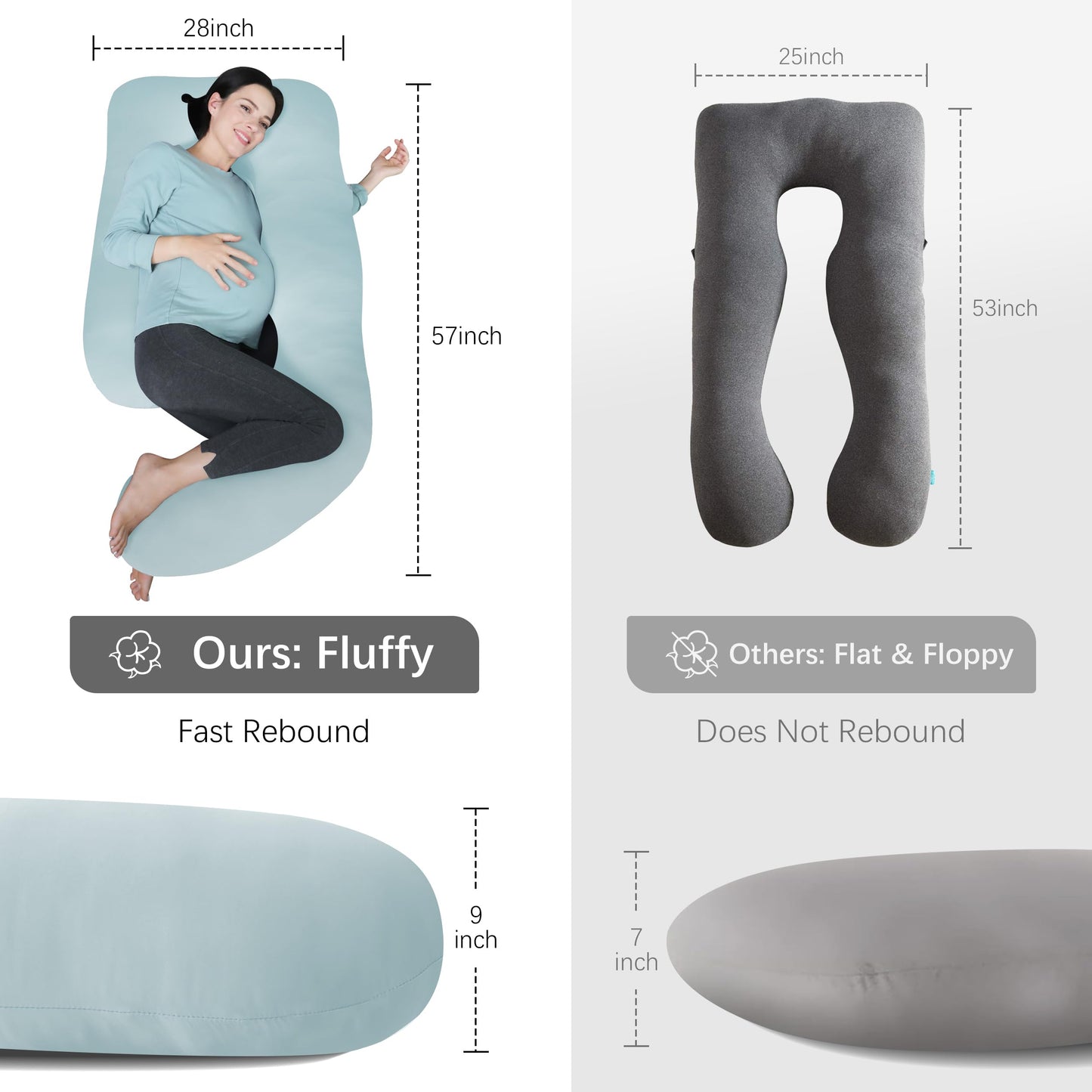 MOON PARK Pregnancy Pillows for Sleeping - U Shaped Full Body Maternity Pillow with Removable Cover - Support for Back, Legs, Belly, HIPS - 57 Inch Pregnancy Pillow for Women - Grey