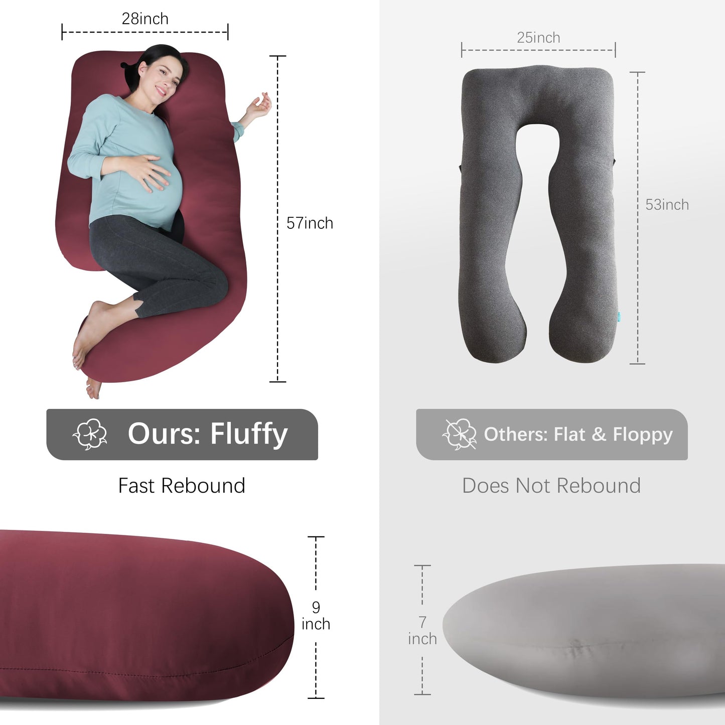 MOON PARK Pregnancy Pillows for Sleeping - U Shaped Full Body Maternity Pillow with Removable Cover - Support for Back, Legs, Belly, HIPS - 57 Inch Pregnancy Pillow for Women - Grey