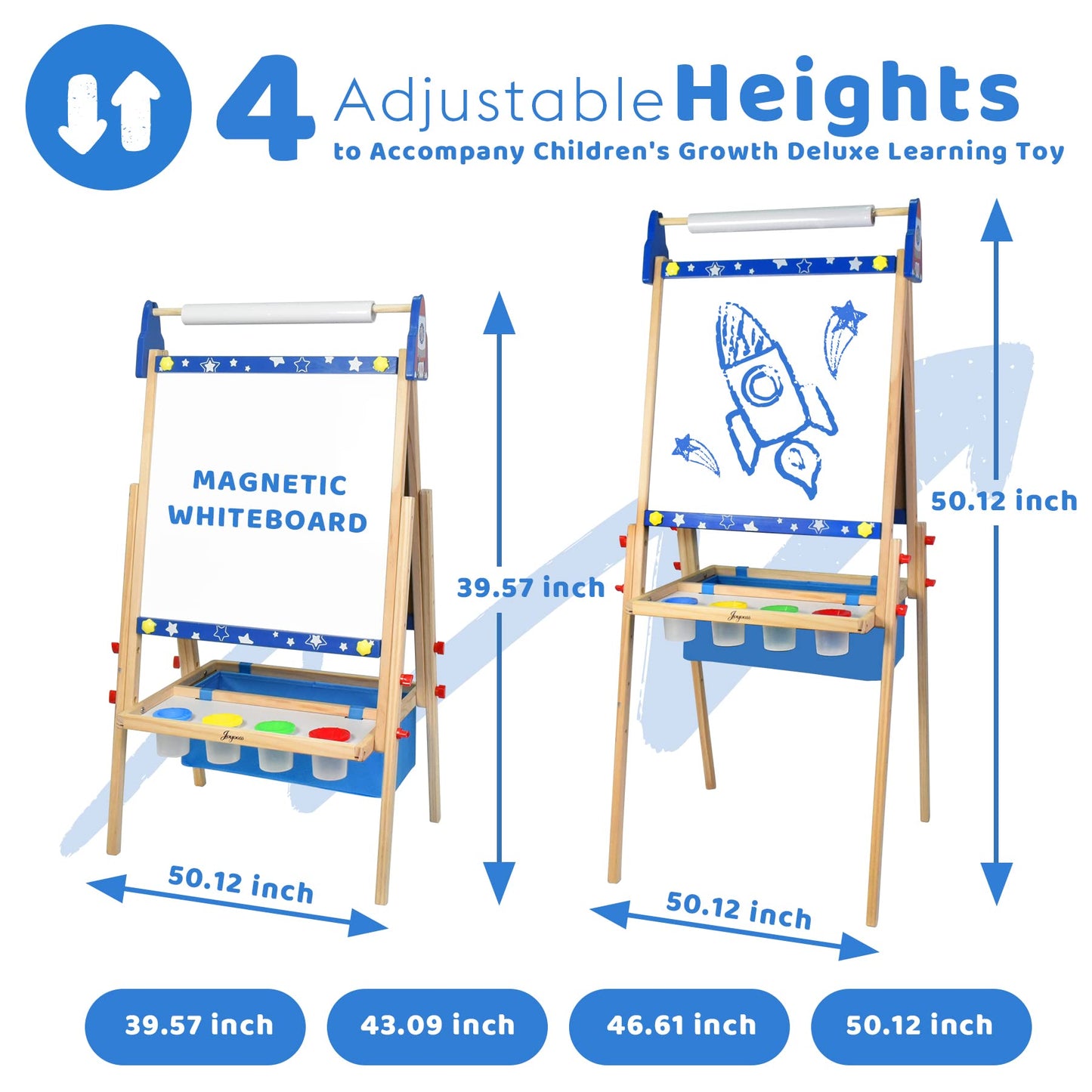 Joyooss Art Easel for Kids, Adjustable Standing Kids Easel with Magnetic Whteboard & Chalkboard, Magnetic Board for Kids Art Easel Kids with 2 Paper Rolls, Finger Paints, Letters & Numbers Magnets