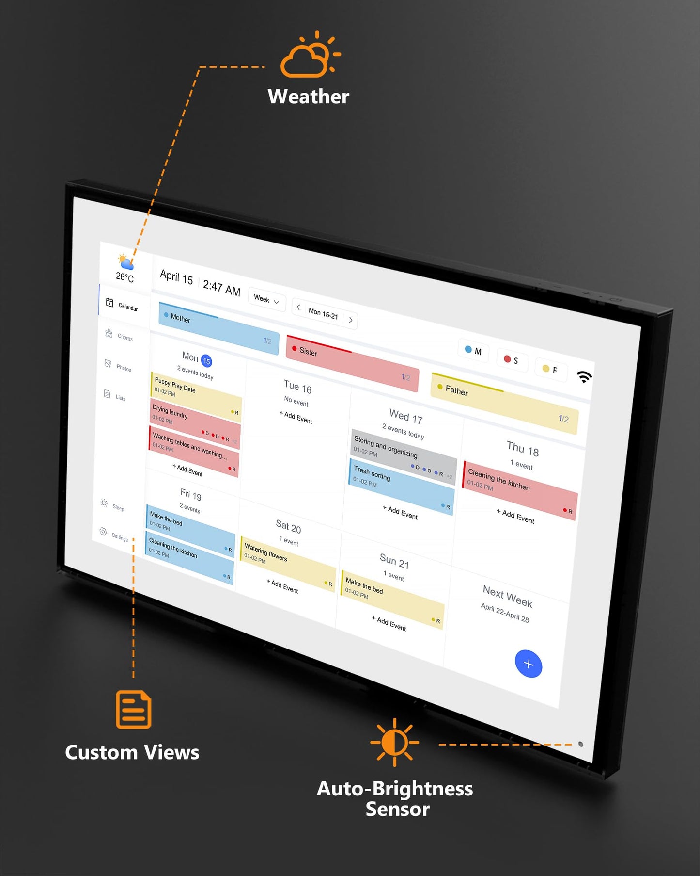 Digital Calendar, Kaclendar 15.6 Inch Electronic Calendar&Chore Chart, Smart Weekly and Monthly Planner+to Do List Notepad, 1920 * 1080P IPS Touchscreen Wall and Desk Calendar for Family Schedules