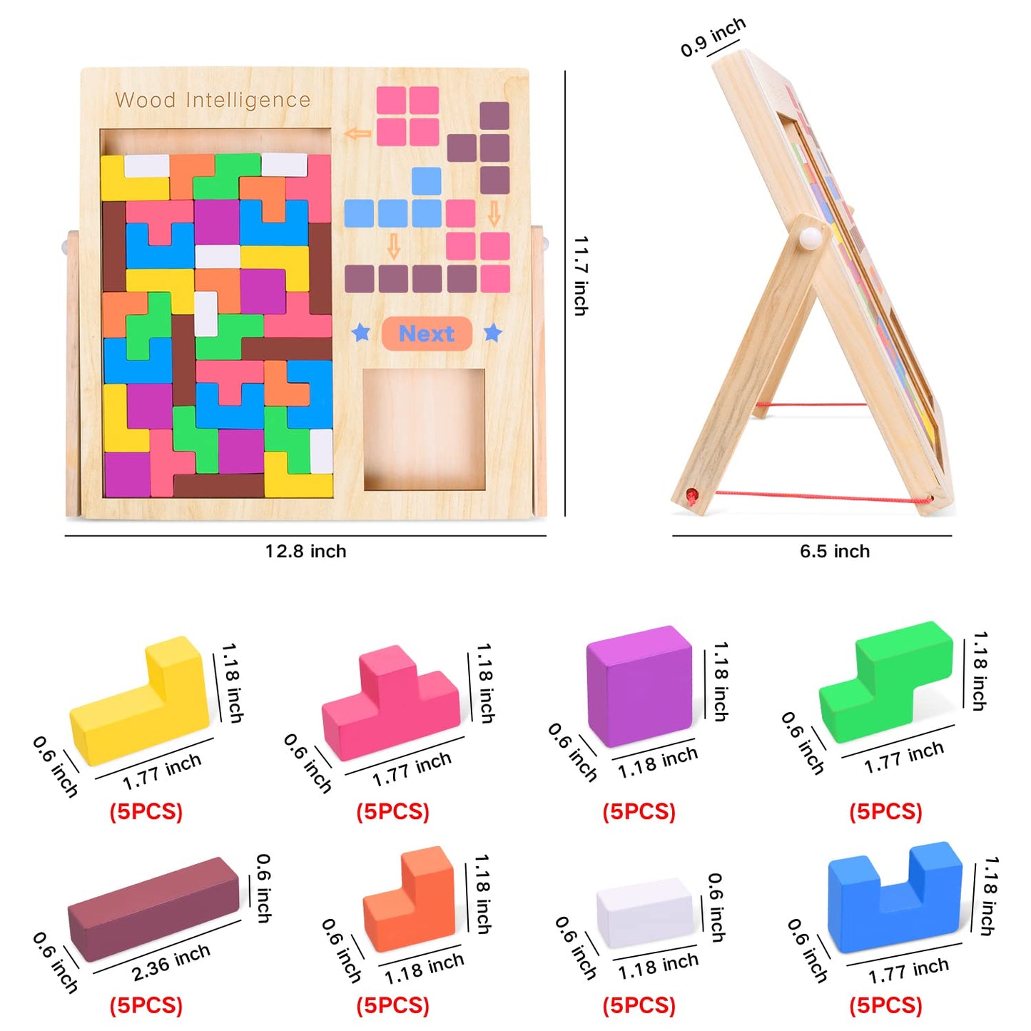 FFTROC Wooden Puzzles for Kids Ages 4-8 8-10 Thick Colorful 3D Russian Blocks and Brain Teaser Tangram Jigsaw STEM Intelligence Toys Educational Gift for Toddlers 3 4 5 6 7 Years Old Boys Girls