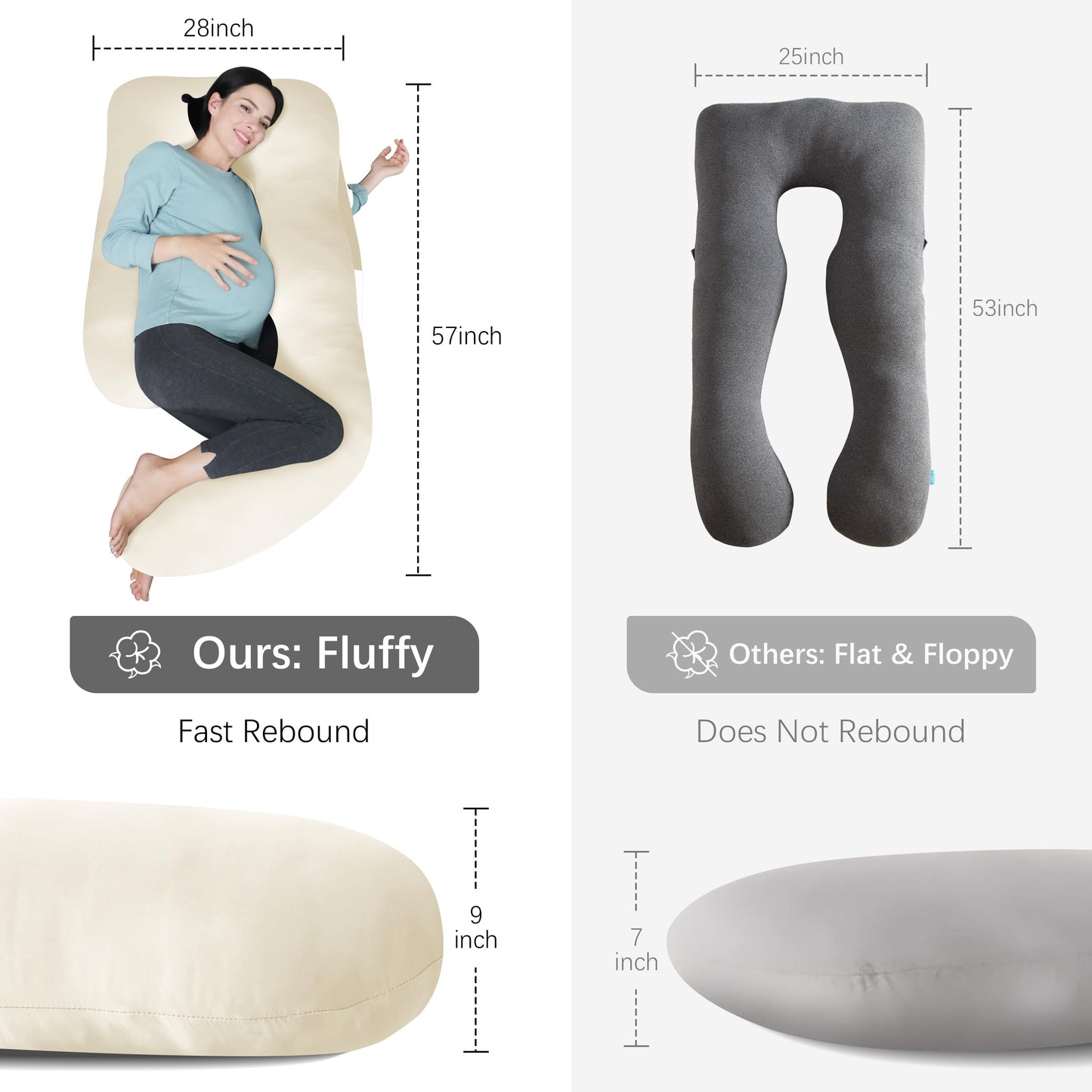 MOON PARK Pregnancy Pillows for Sleeping - U Shaped Full Body Maternity Pillow with Removable Cover - Support for Back, Legs, Belly, HIPS - 57 Inch Pregnancy Pillow for Women - Grey