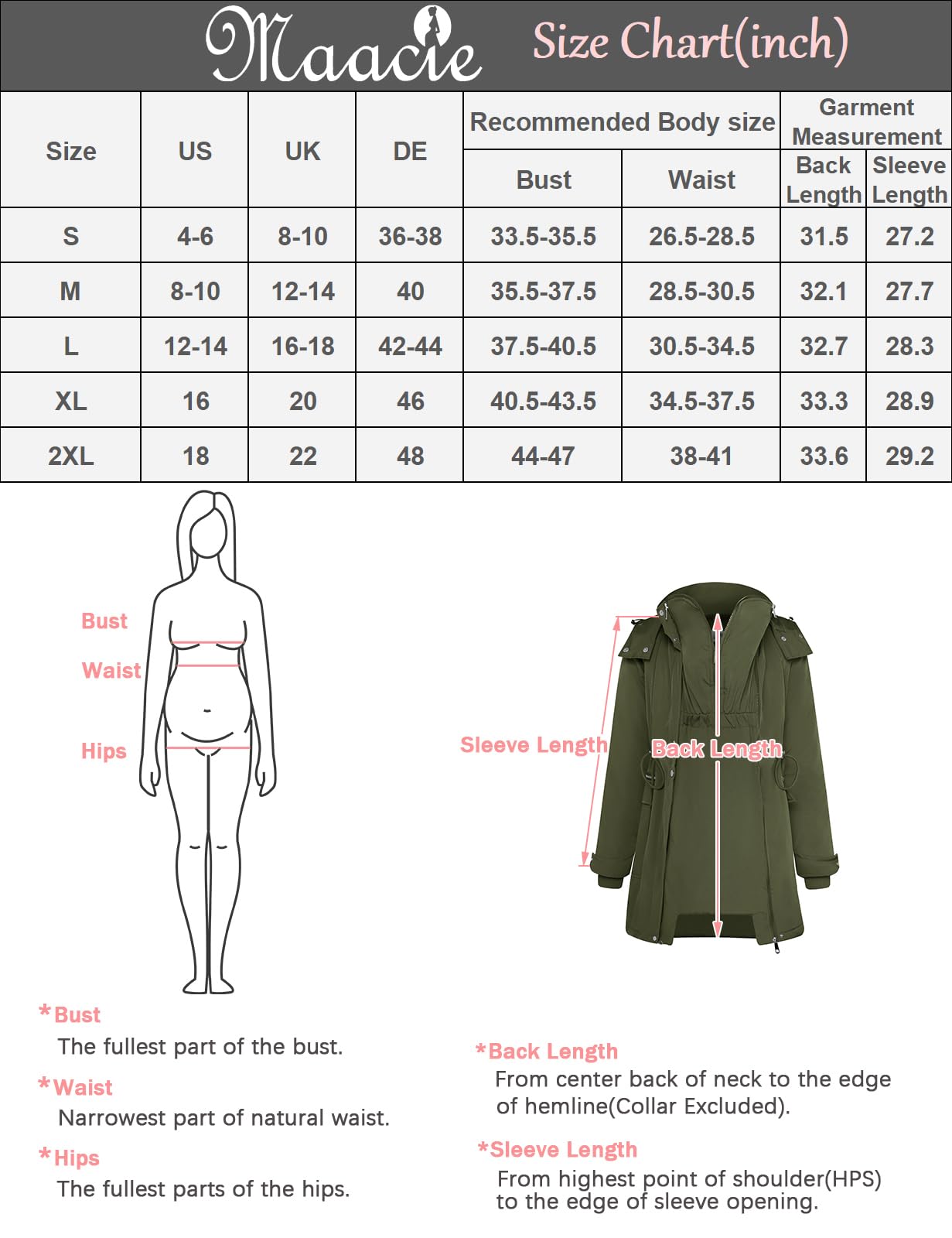 Maacie Maternity 3 in 1 Winter Coat Thicken Quilted Lined Warm Hooded Outwear Long Puffer Down Jacket Parka with Pockets