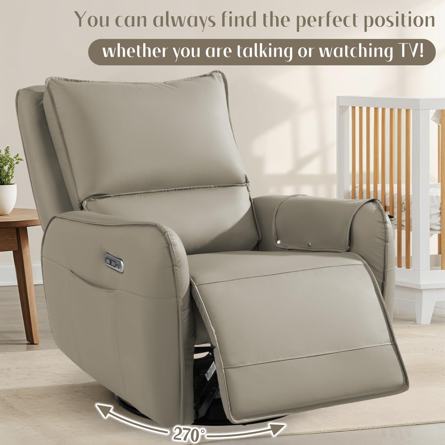 Power Recliner Gliders for Nursery, Electric Swivel Rocker Recliner Chair, Comfy Upholstered Living Room Reclining Rocking Chairs with Lumbar Support