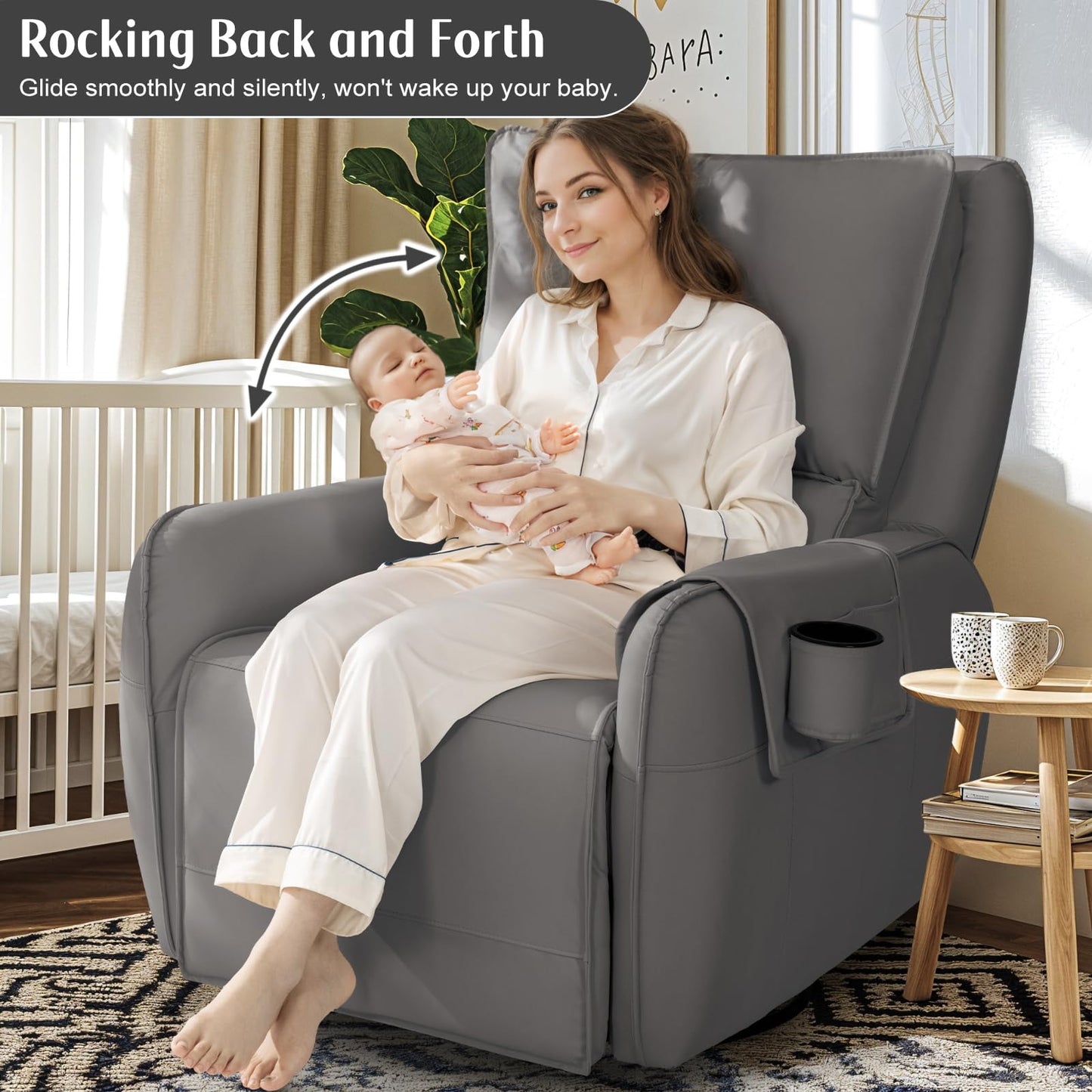 Power Recliner Gliders for Nursery, Electric Swivel Rocker Recliner Chair, Comfy Upholstered Living Room Reclining Rocking Chairs with Lumbar Support