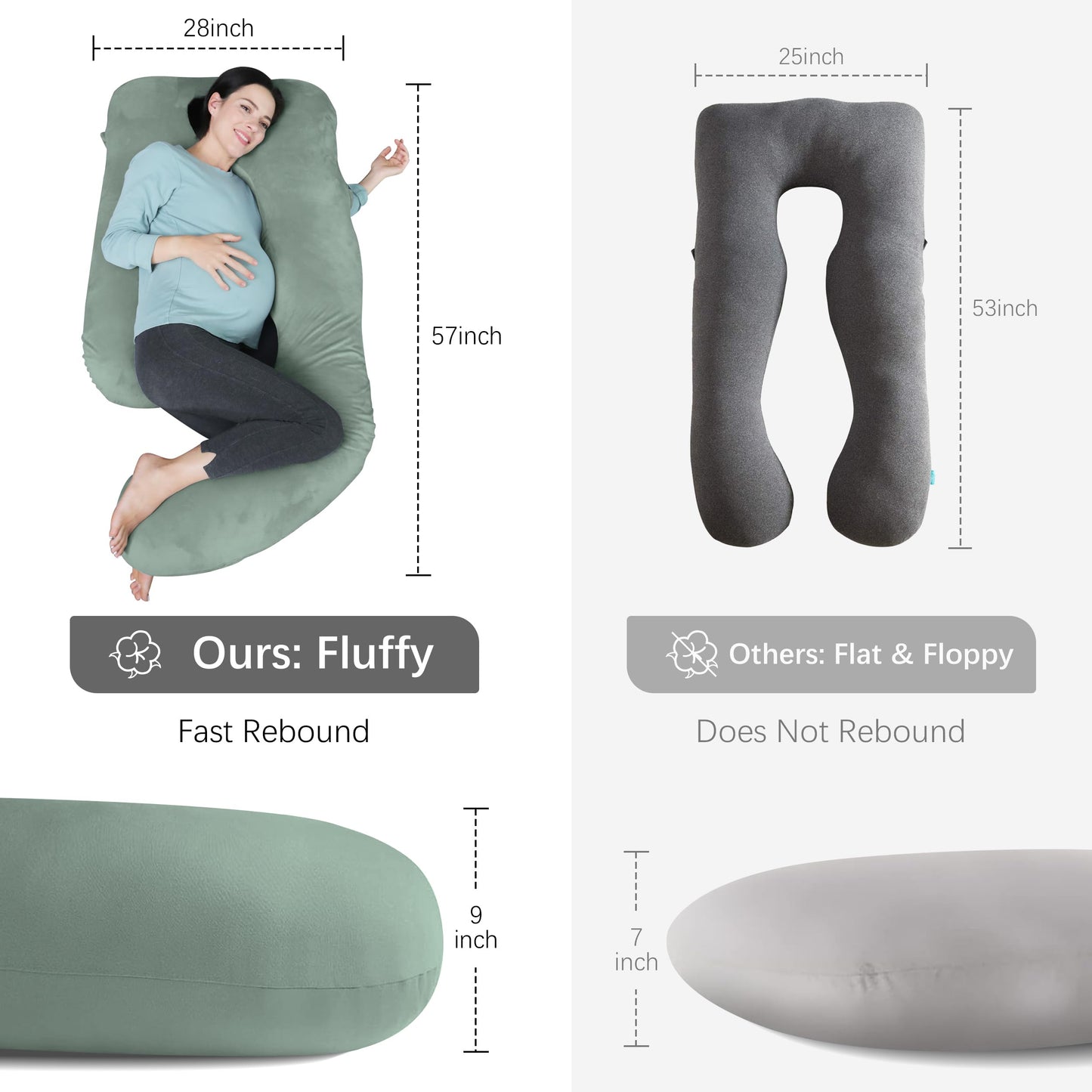 MOON PARK Pregnancy Pillows for Sleeping - U Shaped Full Body Maternity Pillow with Removable Cover - Support for Back, Legs, Belly, HIPS - 57 Inch Pregnancy Pillow for Women - Grey