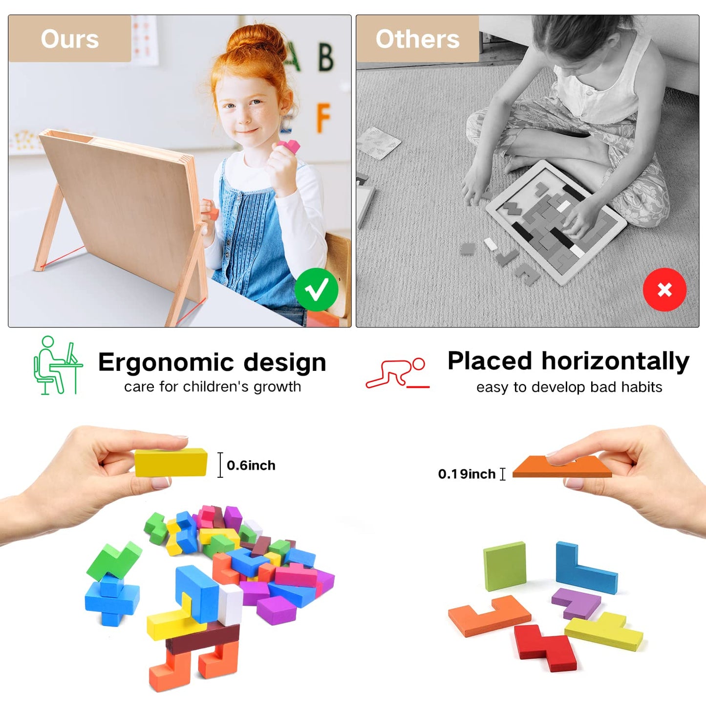 FFTROC Wooden Puzzles for Kids Ages 4-8 8-10 Thick Colorful 3D Russian Blocks and Brain Teaser Tangram Jigsaw STEM Intelligence Toys Educational Gift for Toddlers 3 4 5 6 7 Years Old Boys Girls