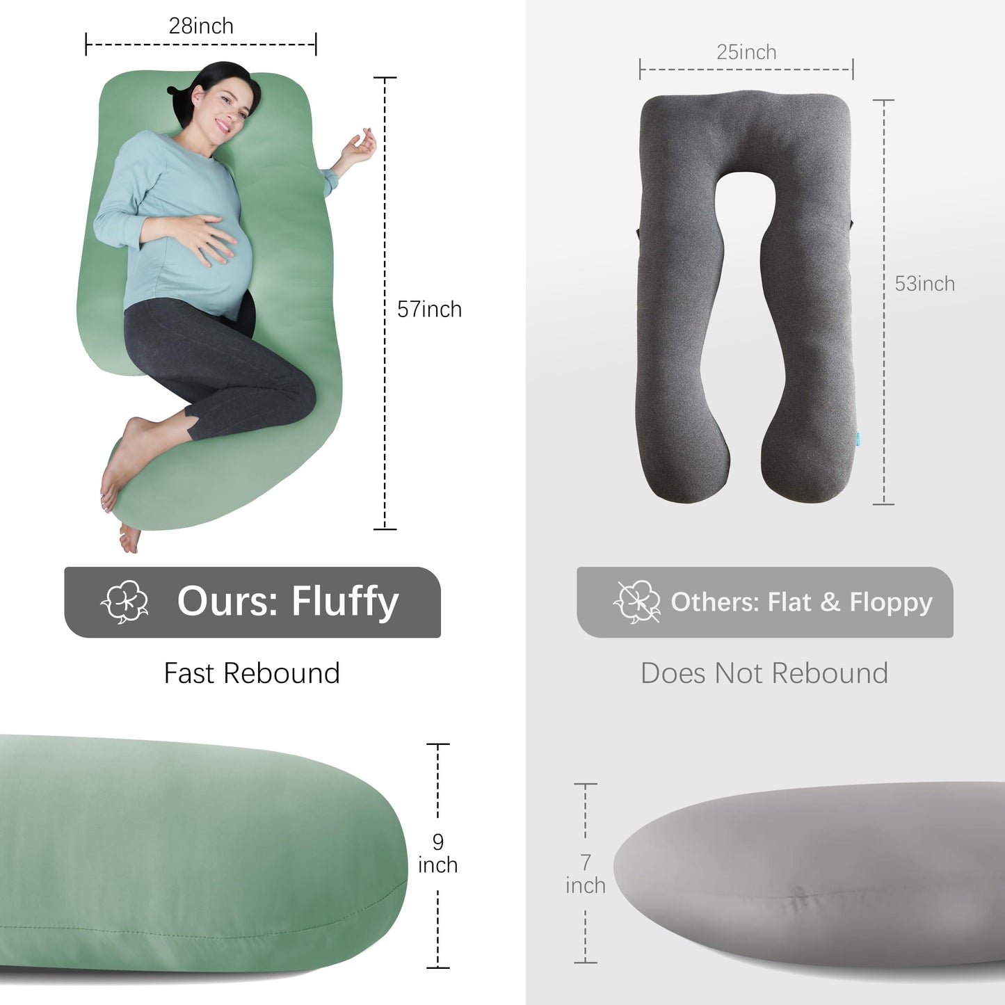 MOON PARK Pregnancy Pillows for Sleeping - U Shaped Full Body Maternity Pillow with Removable Cover - Support for Back, Legs, Belly, HIPS - 57 Inch Pregnancy Pillow for Women - Grey