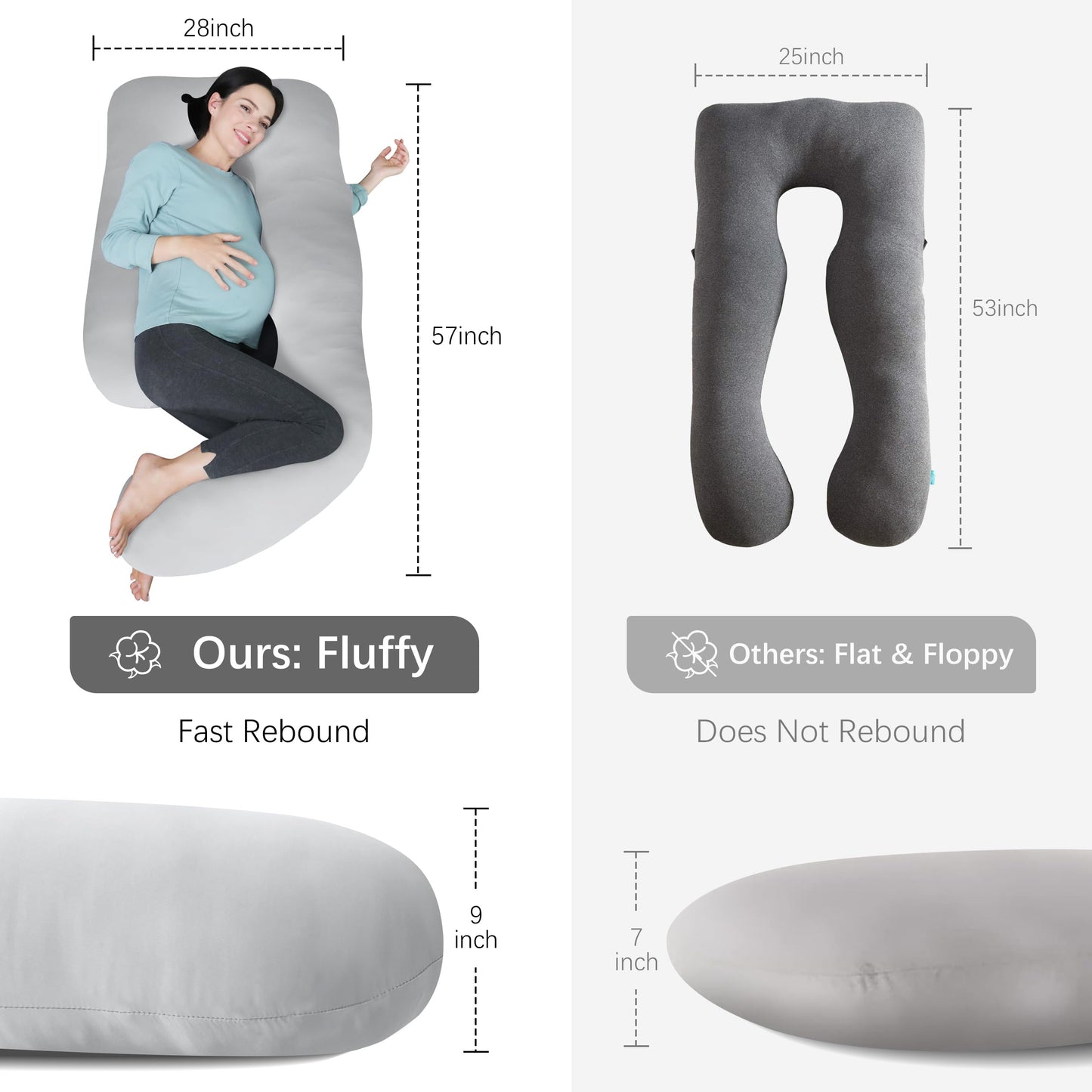 MOON PARK Pregnancy Pillows for Sleeping - U Shaped Full Body Maternity Pillow with Removable Cover - Support for Back, Legs, Belly, HIPS - 57 Inch Pregnancy Pillow for Women - Grey