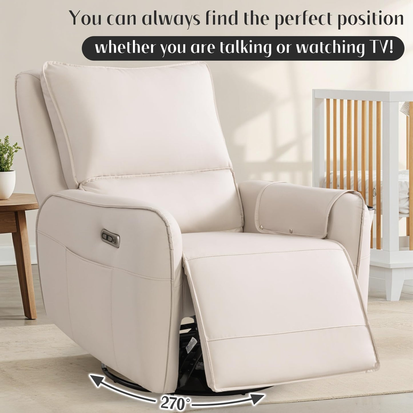 Power Recliner Gliders for Nursery, Electric Swivel Rocker Recliner Chair, Comfy Upholstered Living Room Reclining Rocking Chairs with Lumbar Support