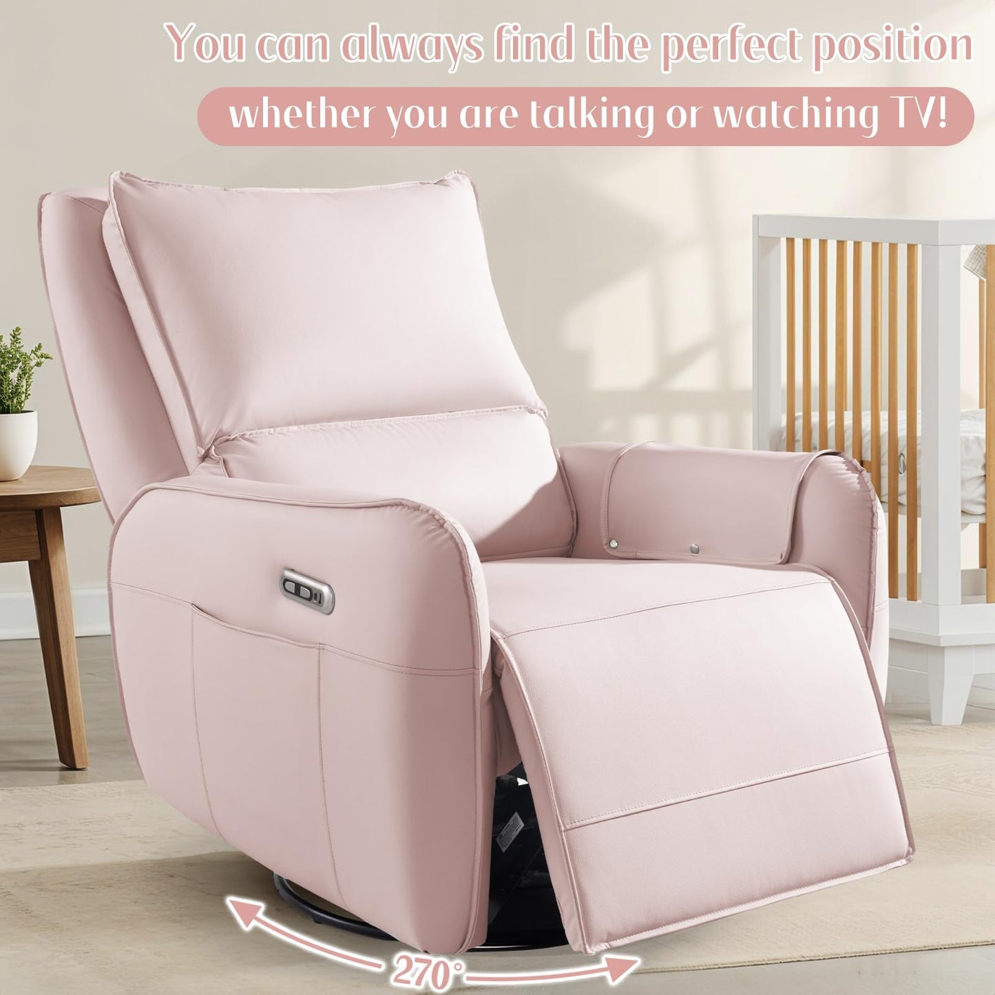 Power Recliner Gliders for Nursery, Electric Swivel Rocker Recliner Chair, Comfy Upholstered Living Room Reclining Rocking Chairs with Lumbar Support