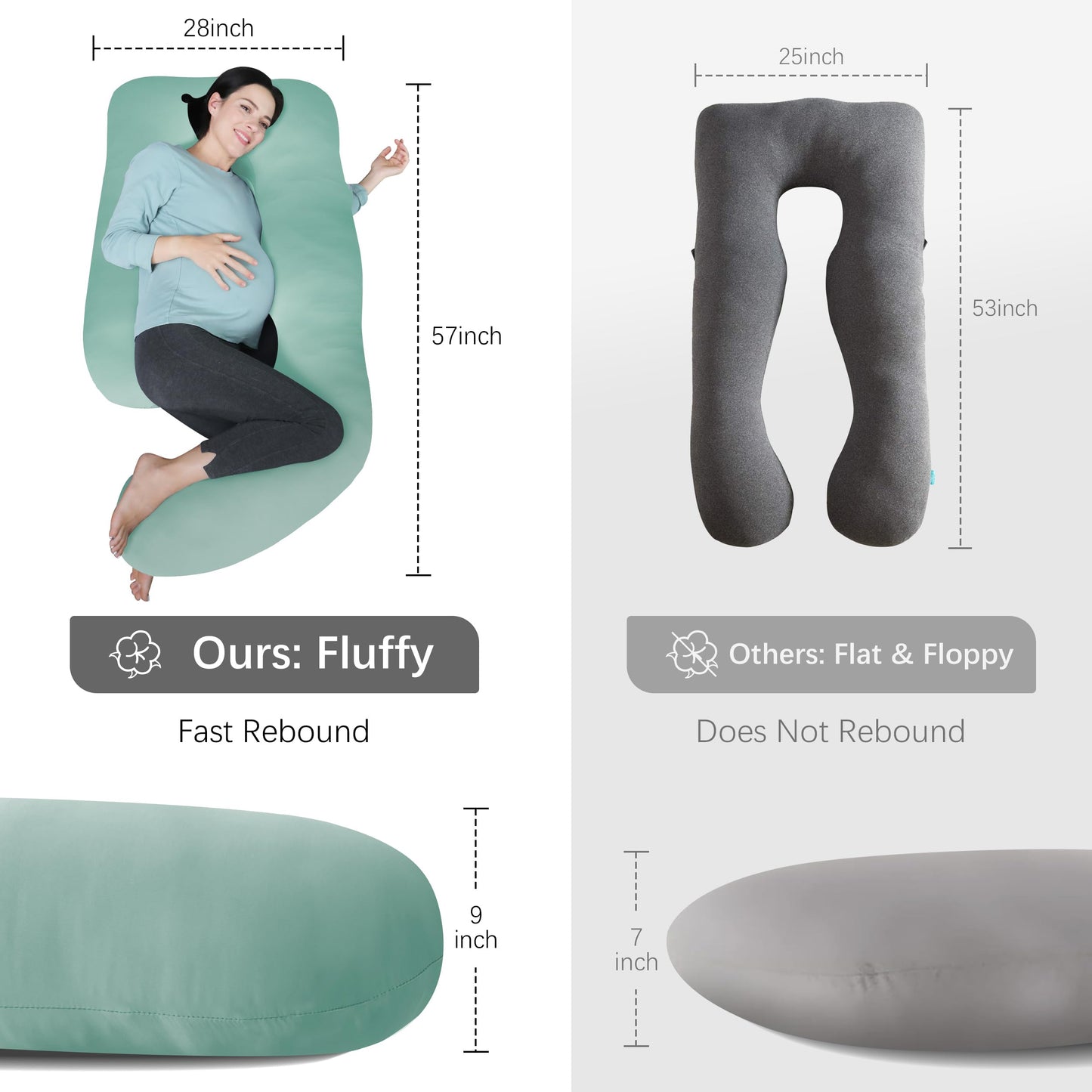 MOON PARK Pregnancy Pillows for Sleeping - U Shaped Full Body Maternity Pillow with Removable Cover - Support for Back, Legs, Belly, HIPS - 57 Inch Pregnancy Pillow for Women - Grey