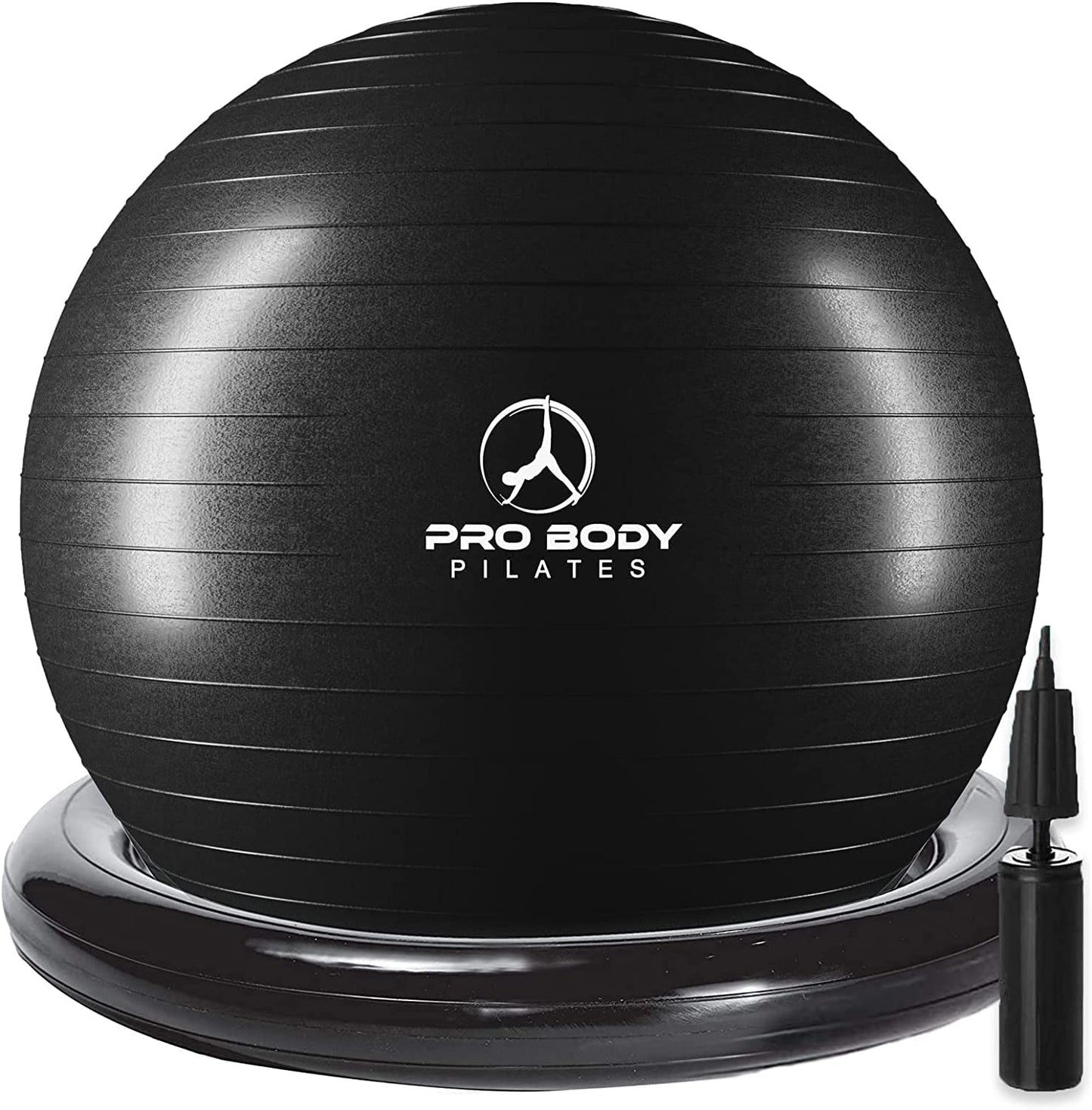 ProBody Pilates Ball Yoga Ball Chair, Exercise Ball Chair with Base or Stand for Home Office Desk Sitting or Workout, 65cm Antiburst Balance & Stability Ball Seat, Large Gym Ball for Back, Abs