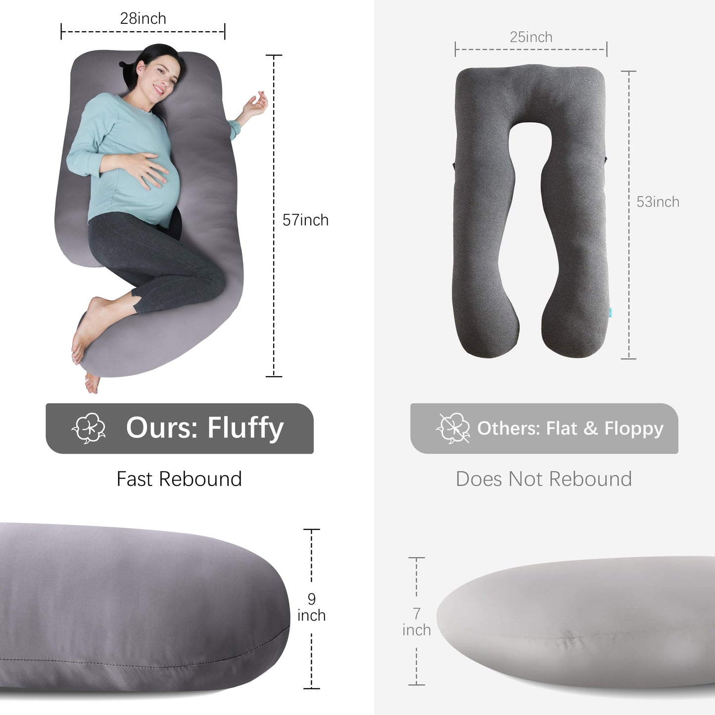 MOON PARK Pregnancy Pillows for Sleeping - U Shaped Full Body Maternity Pillow with Removable Cover - Support for Back, Legs, Belly, HIPS - 57 Inch Pregnancy Pillow for Women - Grey